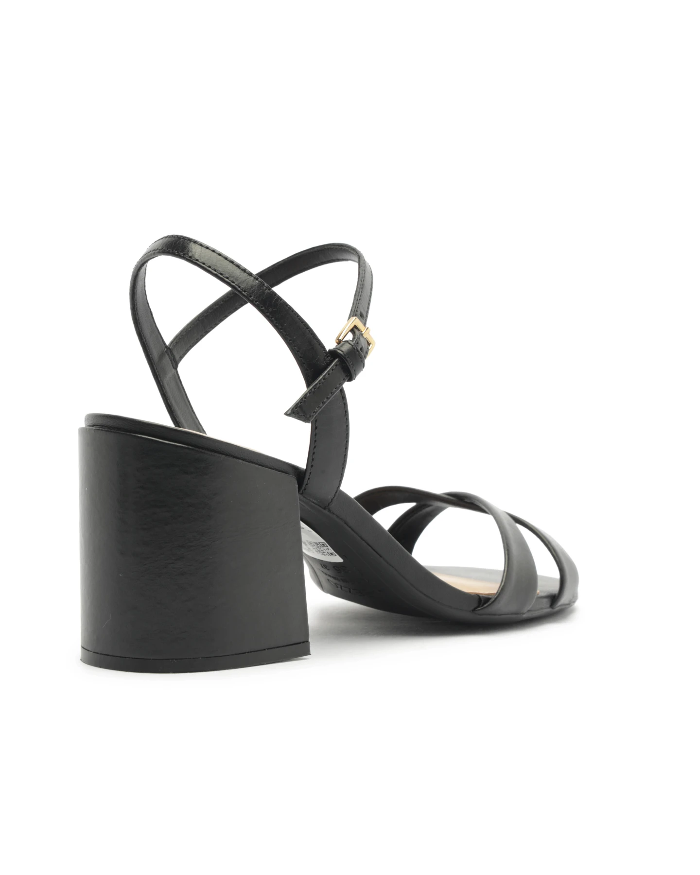 Black Leather Block Heel Sandal with Thin Straps Gallery