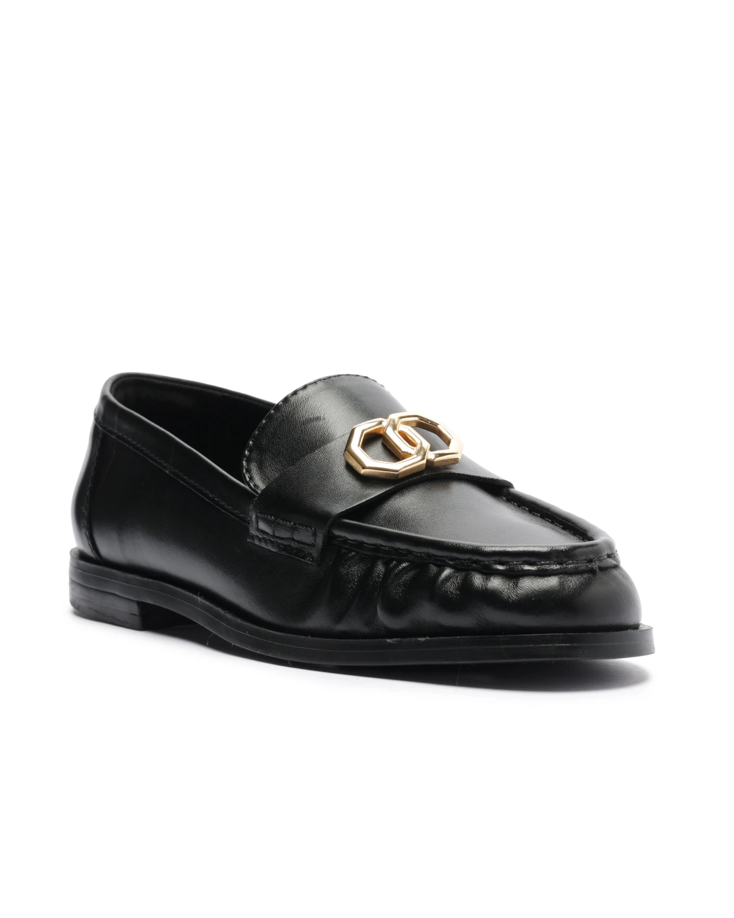 Black Leather Loafers with Ruched Metal Strap Gallery