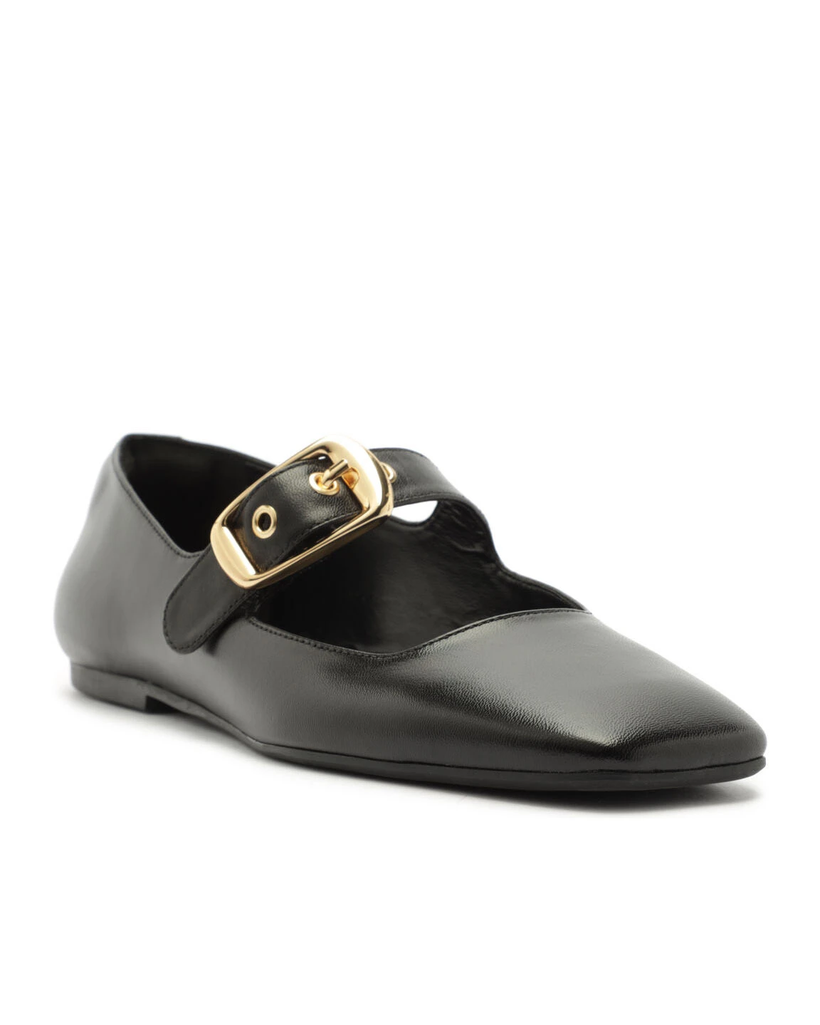Black Square-Toe Leather Mary Jane Ballerinas Gallery