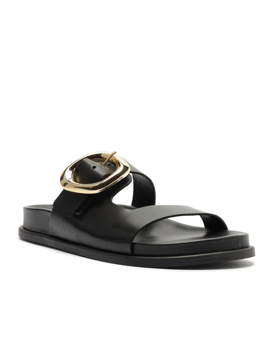 Black Leather Papete Slipper with Organic Buckle Gallery