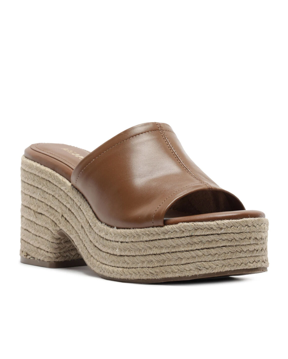 Brown Leather Platform Mule with Rope Strap Gallery