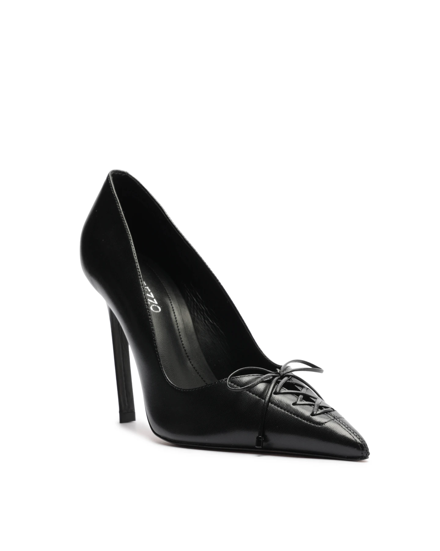 Black Leather High Heel Stiletto Pump with Laces Gallery