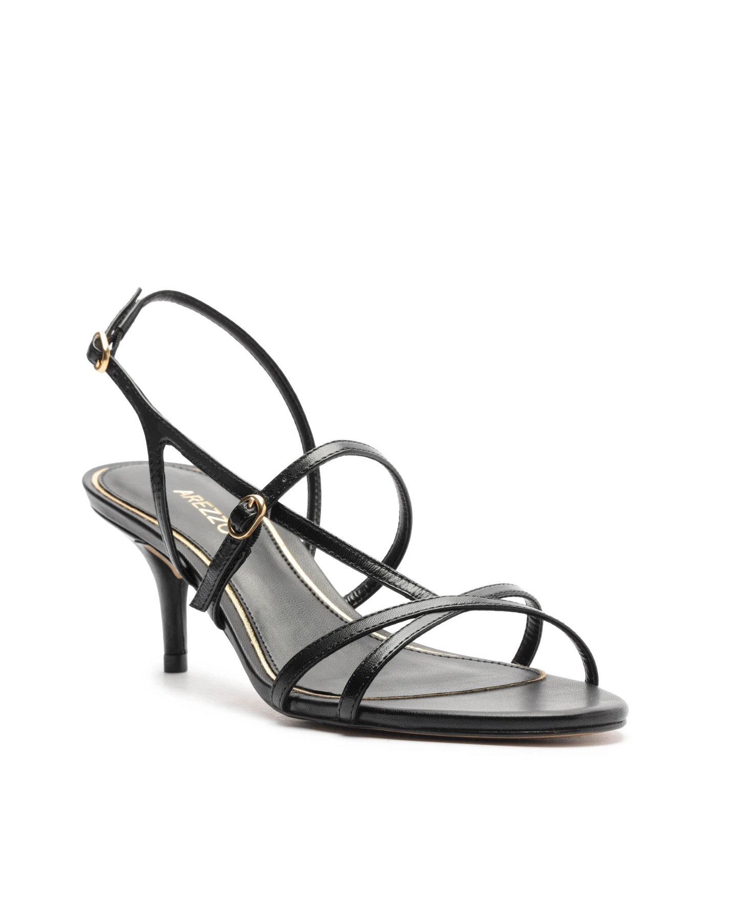 Black Leather Sandal with Stiletto Heel and Curved Strap Gallery