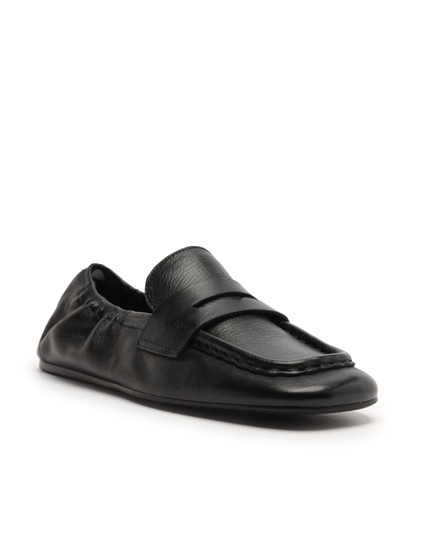 Black Leather Square Toe Elasticated Loafers Gallery
