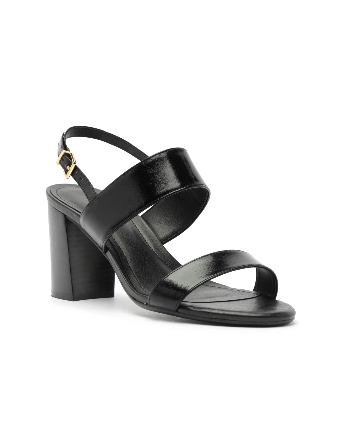 Black Leather Block Heel Sandal with Double Wide Straps Gallery