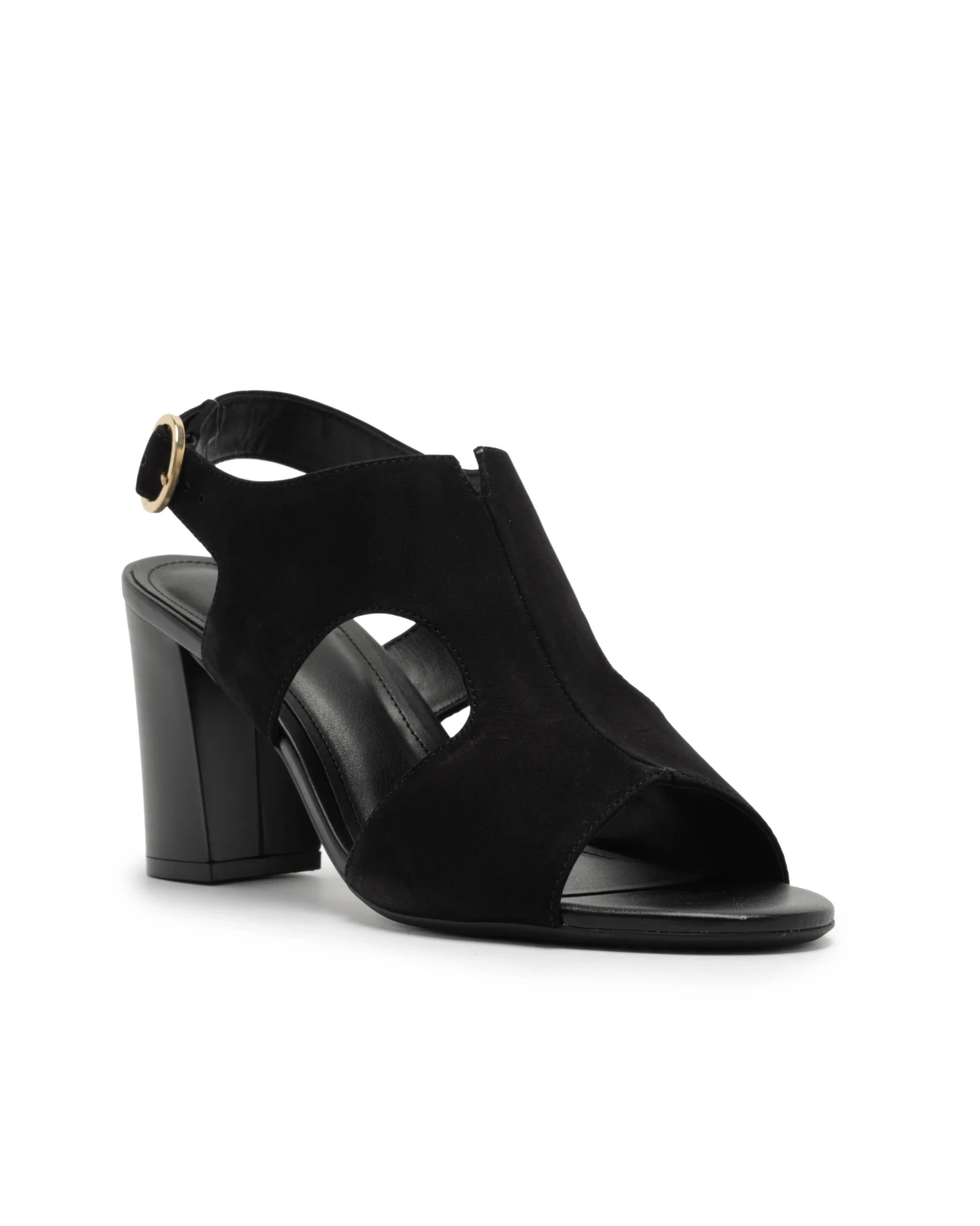 Black Nubuck Sandal with Block Heel and Cutouts Gallery