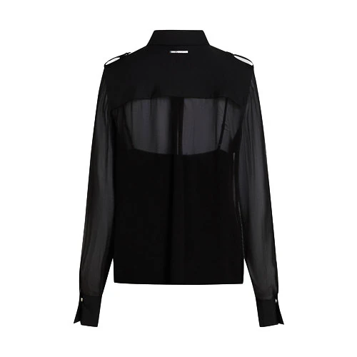 Sheer Chiffon Button-Up Shirt with Metallic Piping Gallery