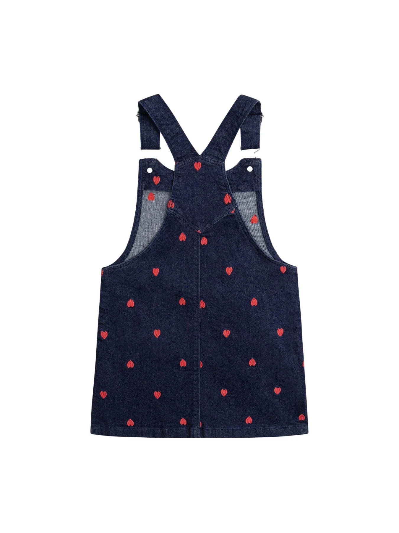 Denim Pinafore Dress With Red Heart Embroidery Gallery