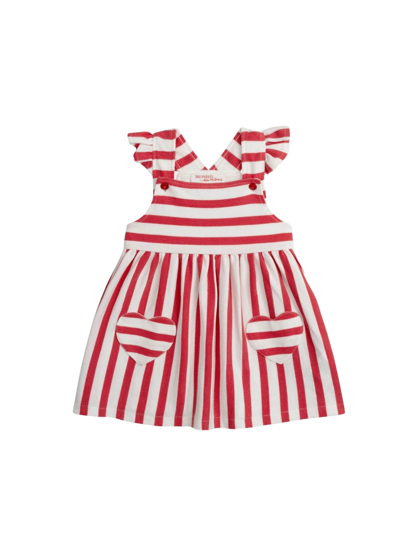Kids Baby Girl Red and Cream Striped Dress with Heart Pockets Gallery