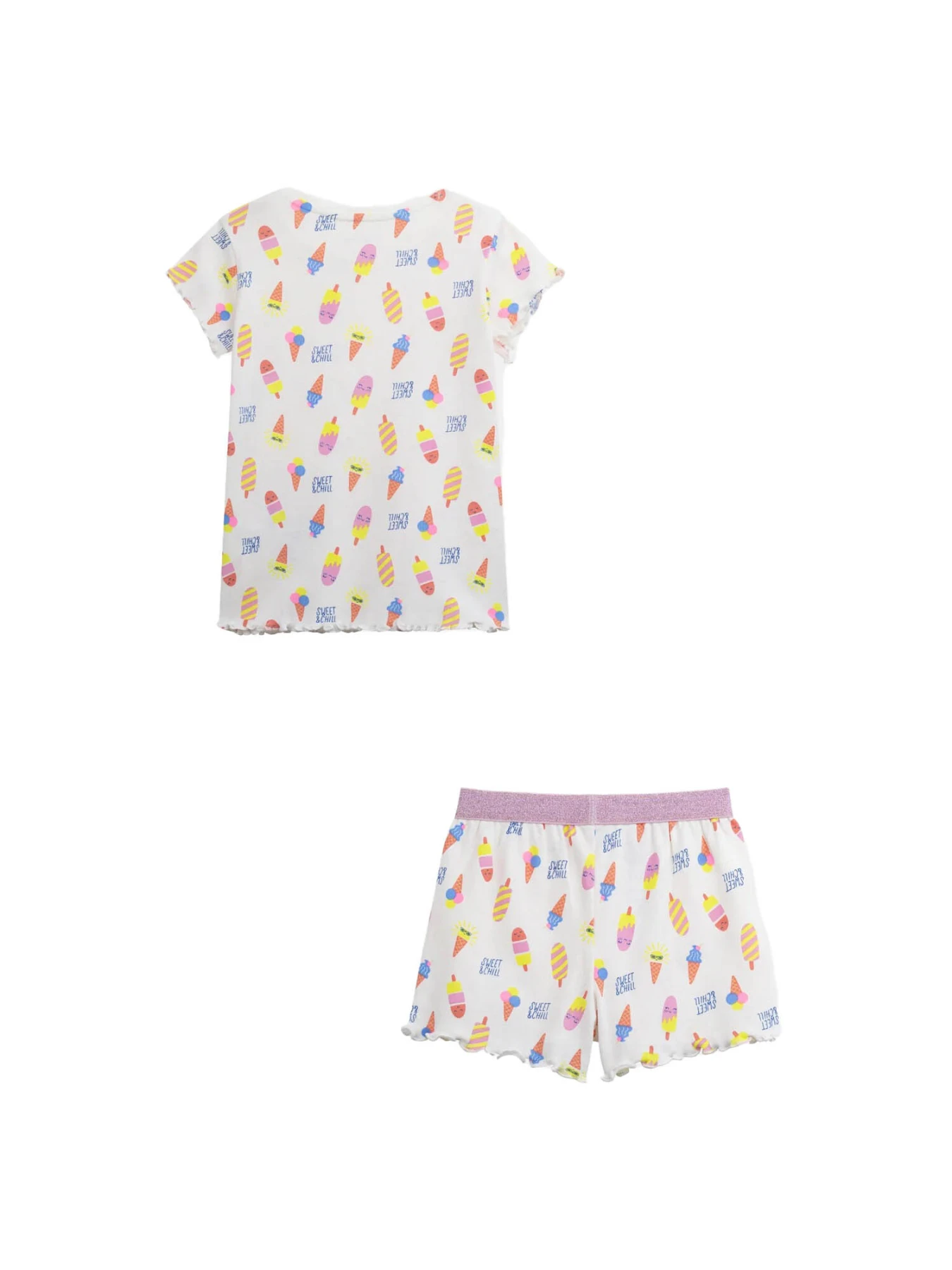 Kids Girls "Sweet & Chill" Ice Cream Print Pajama Set with Glitter Waistband Gallery