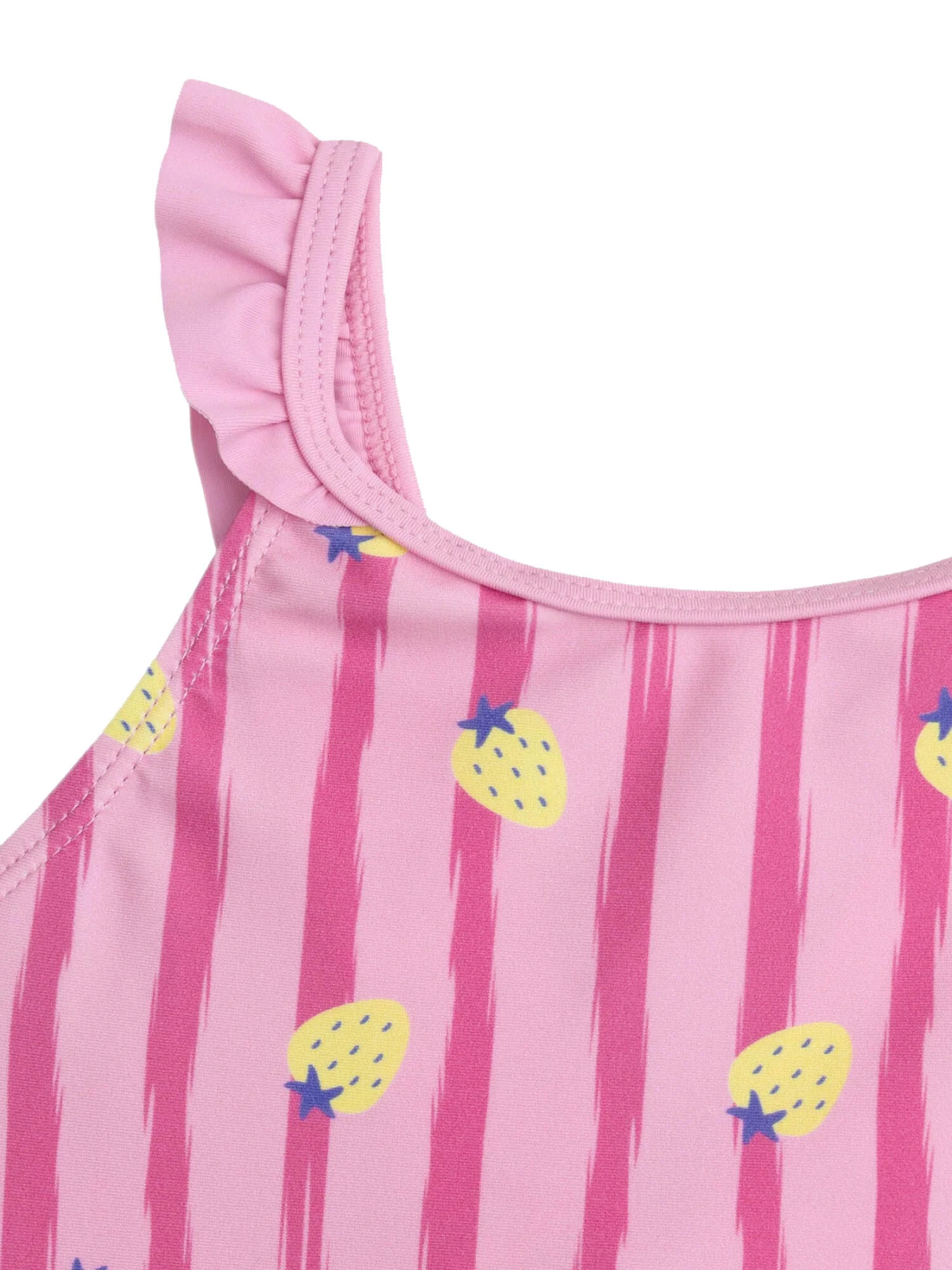 One-piece Striped Pink Swimsuit with Strawberries Prints Gallery