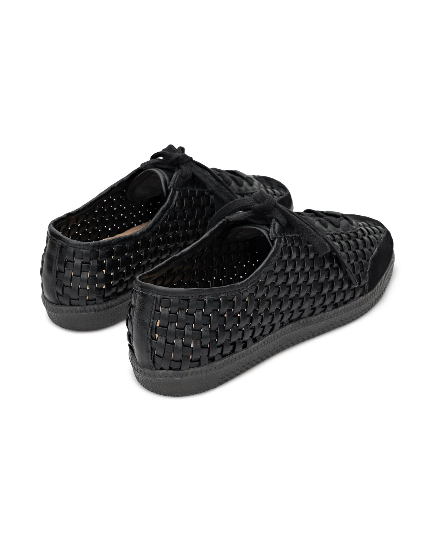 Woven Leather Lace-Up Sneakers with Suede Toe Caps Gallery