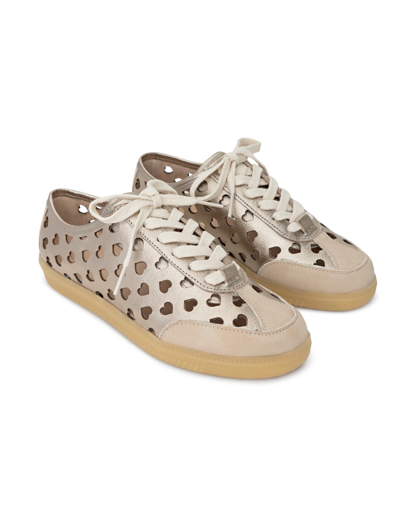 Metallic Heart Cut-Out Sneakers with Cream Suede Trim Gallery