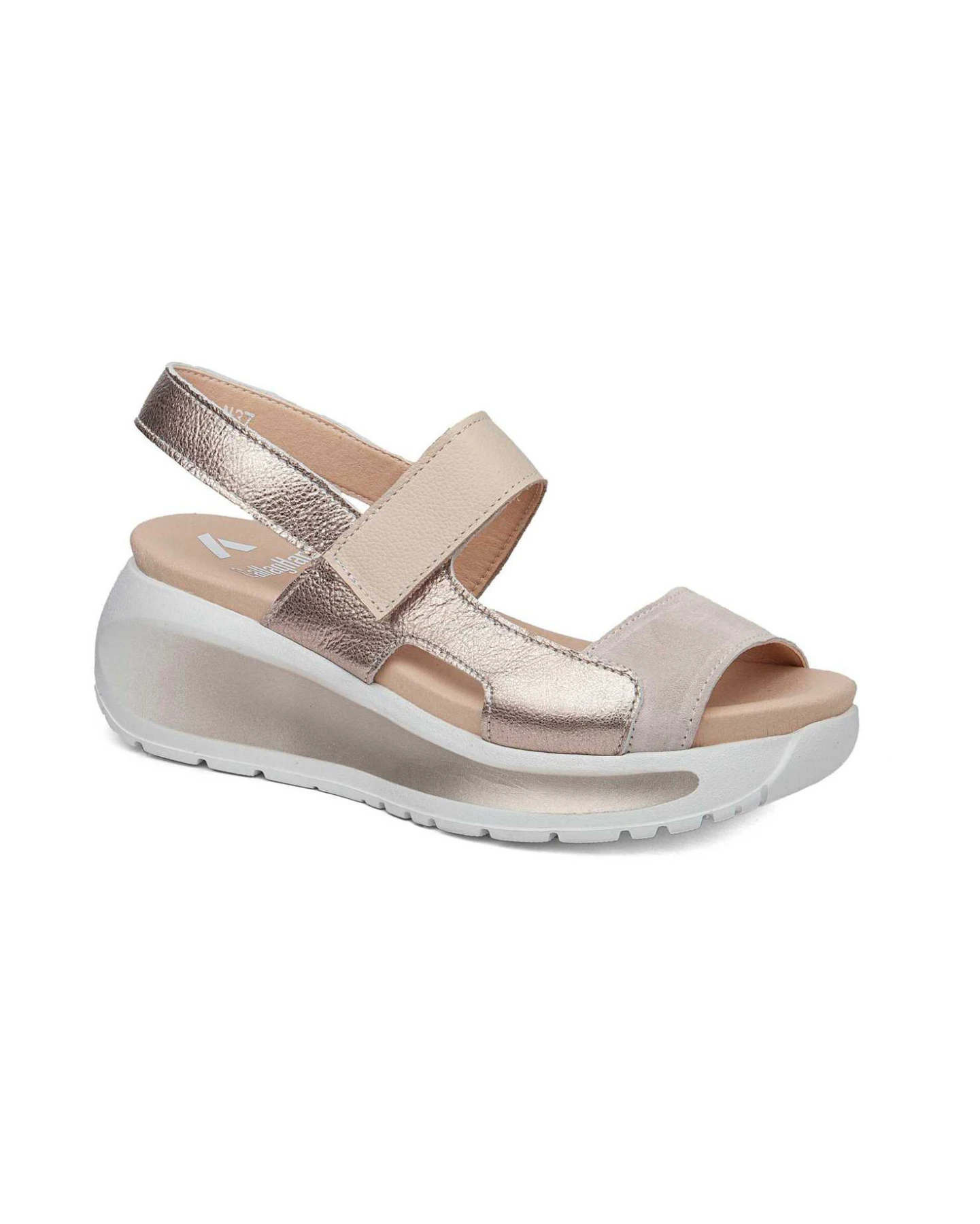 Metallic and Beige Wedge Sandals with Sporty Platform Sole Gallery