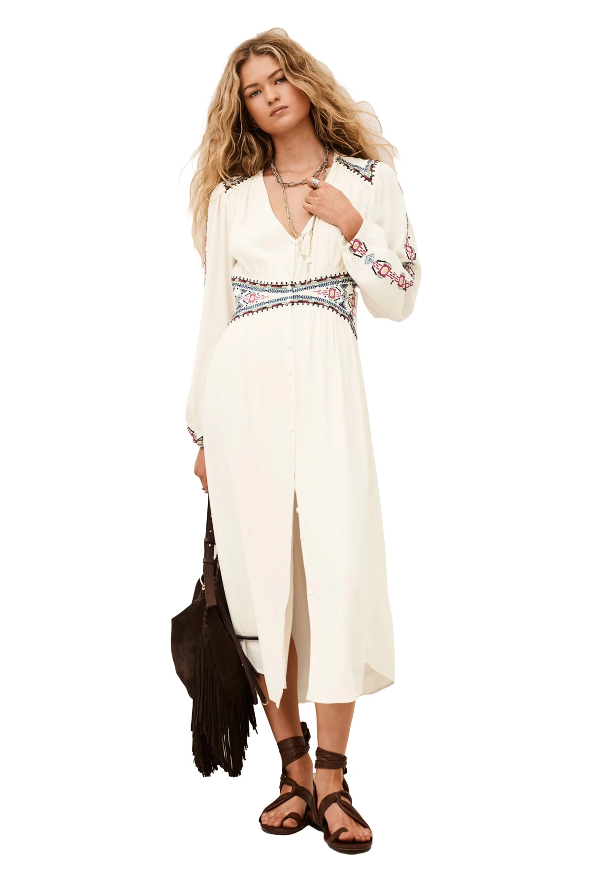 Flowing Midi Length Dress With A Cinched Waist Gallery