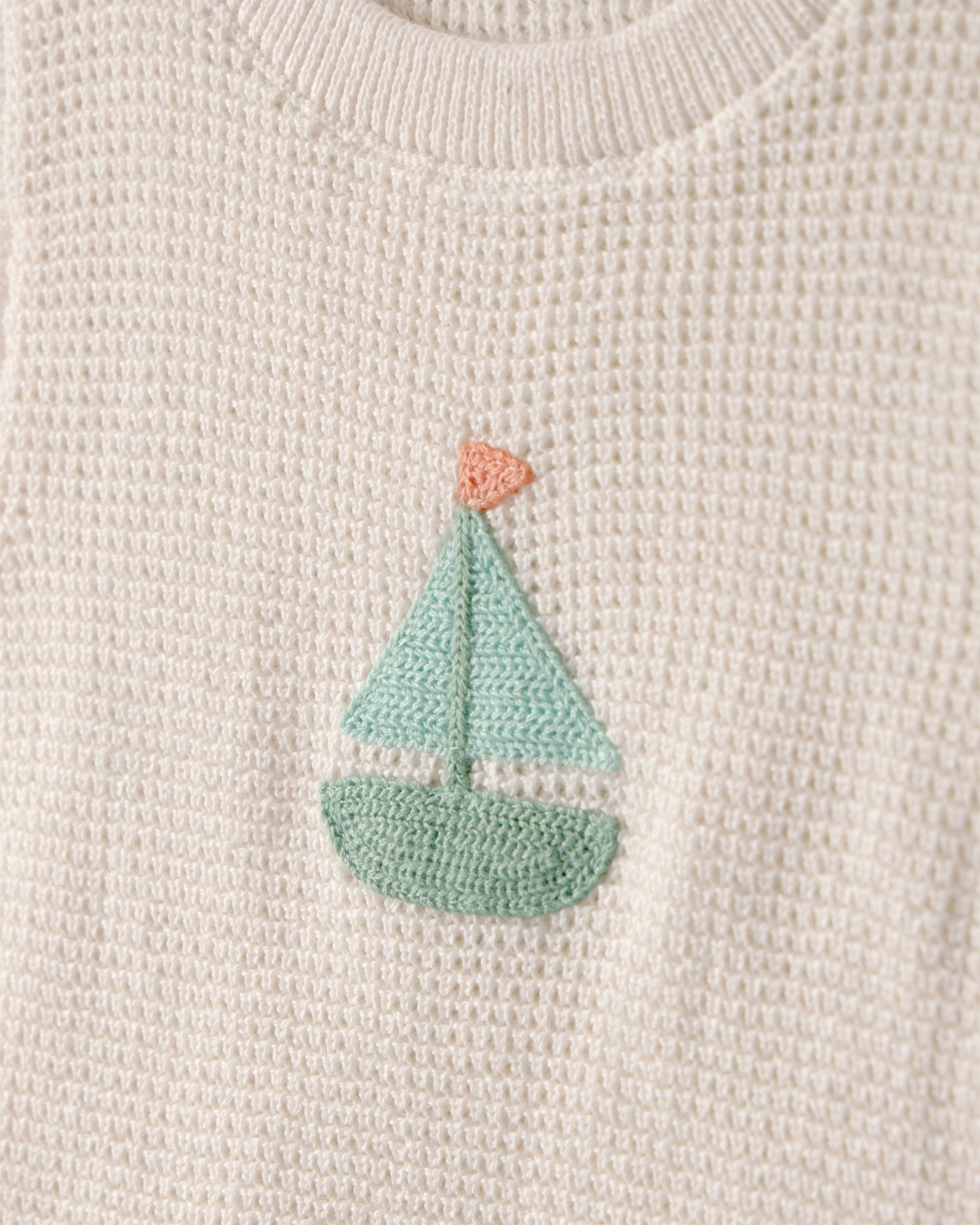 Kids Baby Boy 2-Piece Sailboat Crochet Top & Short Set - Cream Gallery