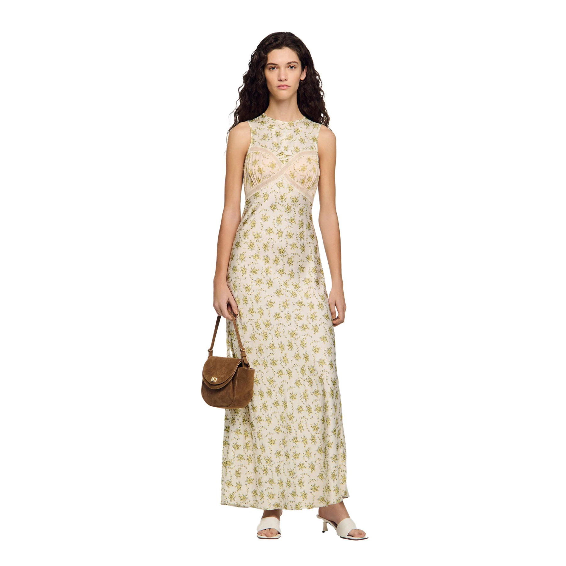 Sleeveless Flower Print Maxi Dress with Lace Trim Gallery
