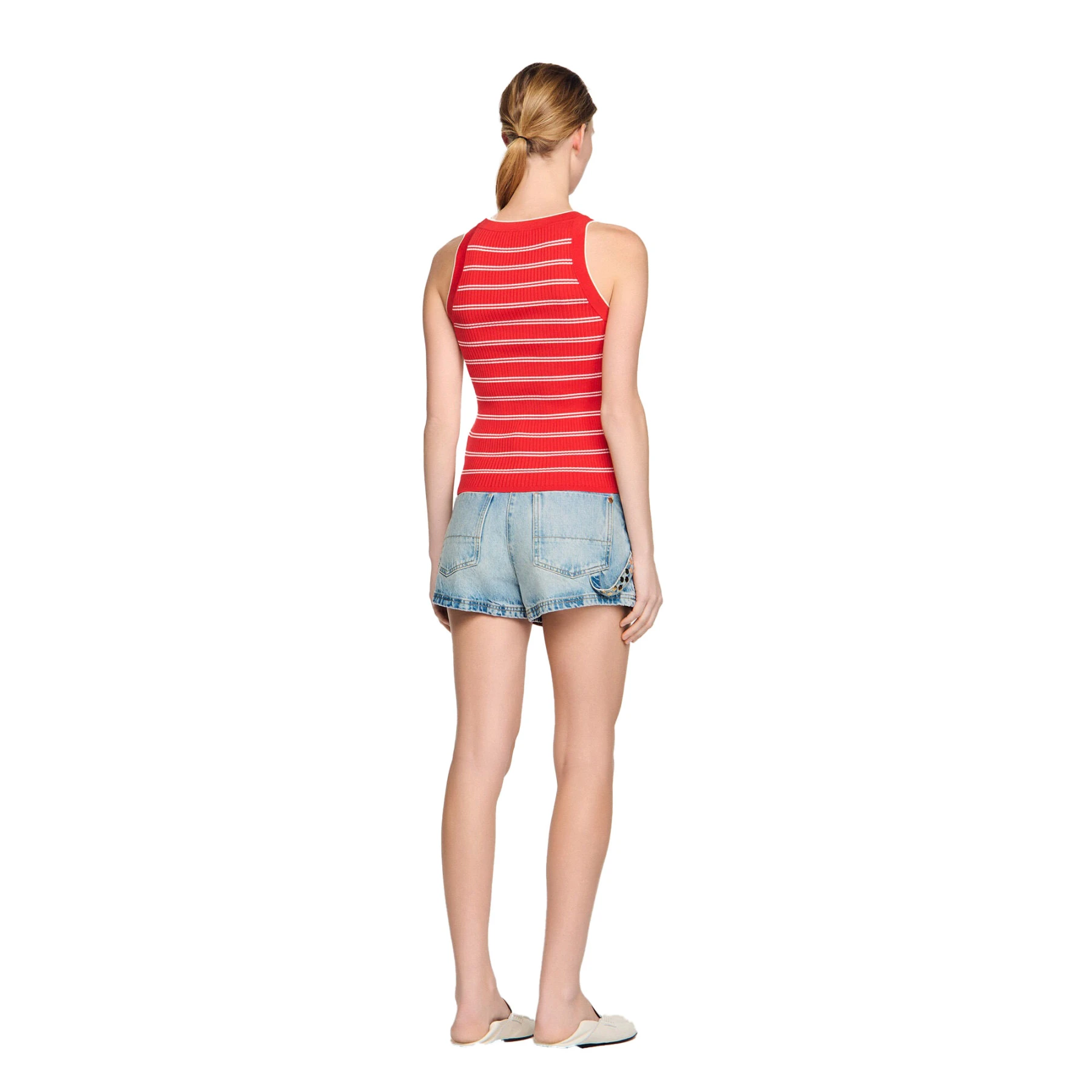Striped Knit Round Neck Vest Top Gallery