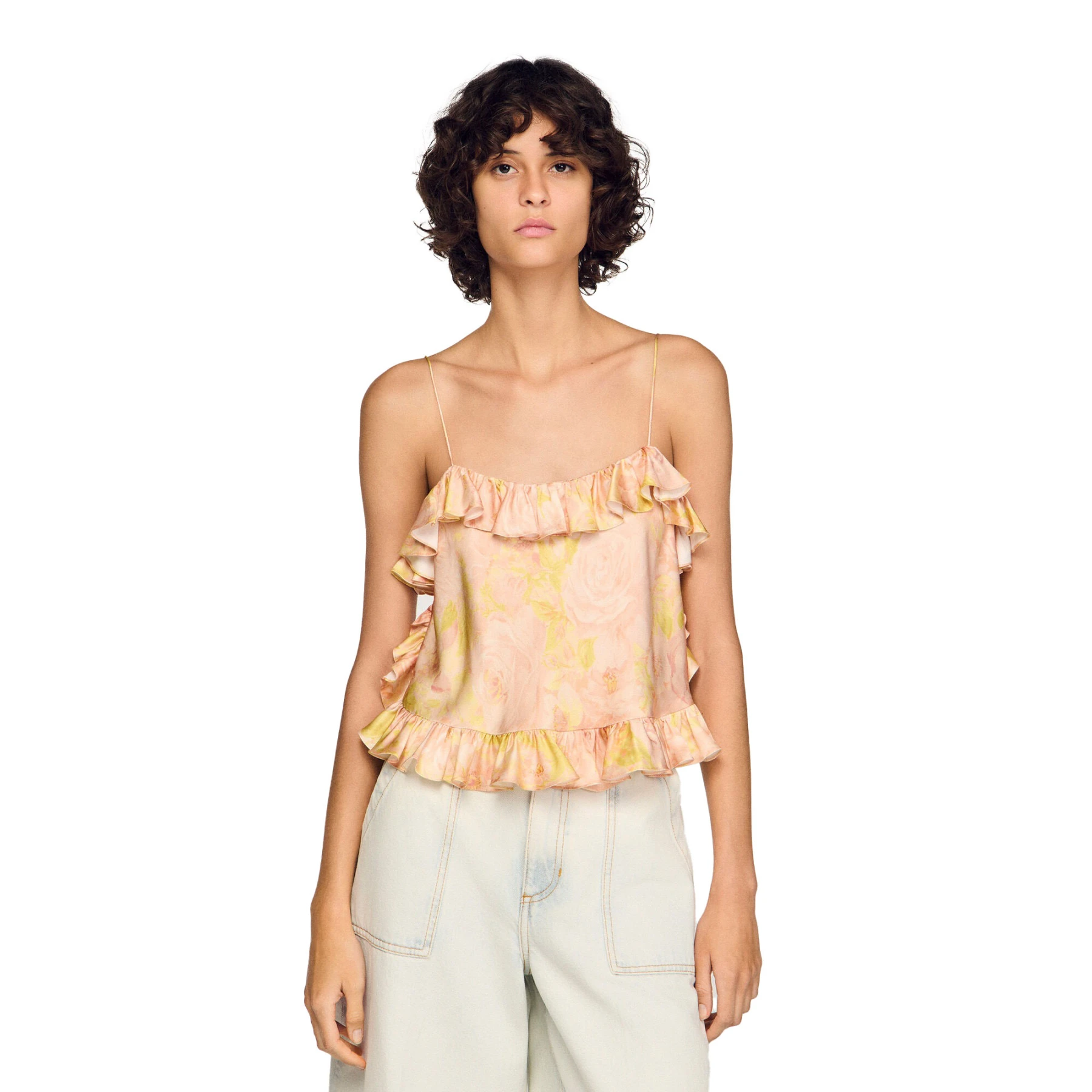 Flower Print Crop Top with Spaghetti Straps Gallery