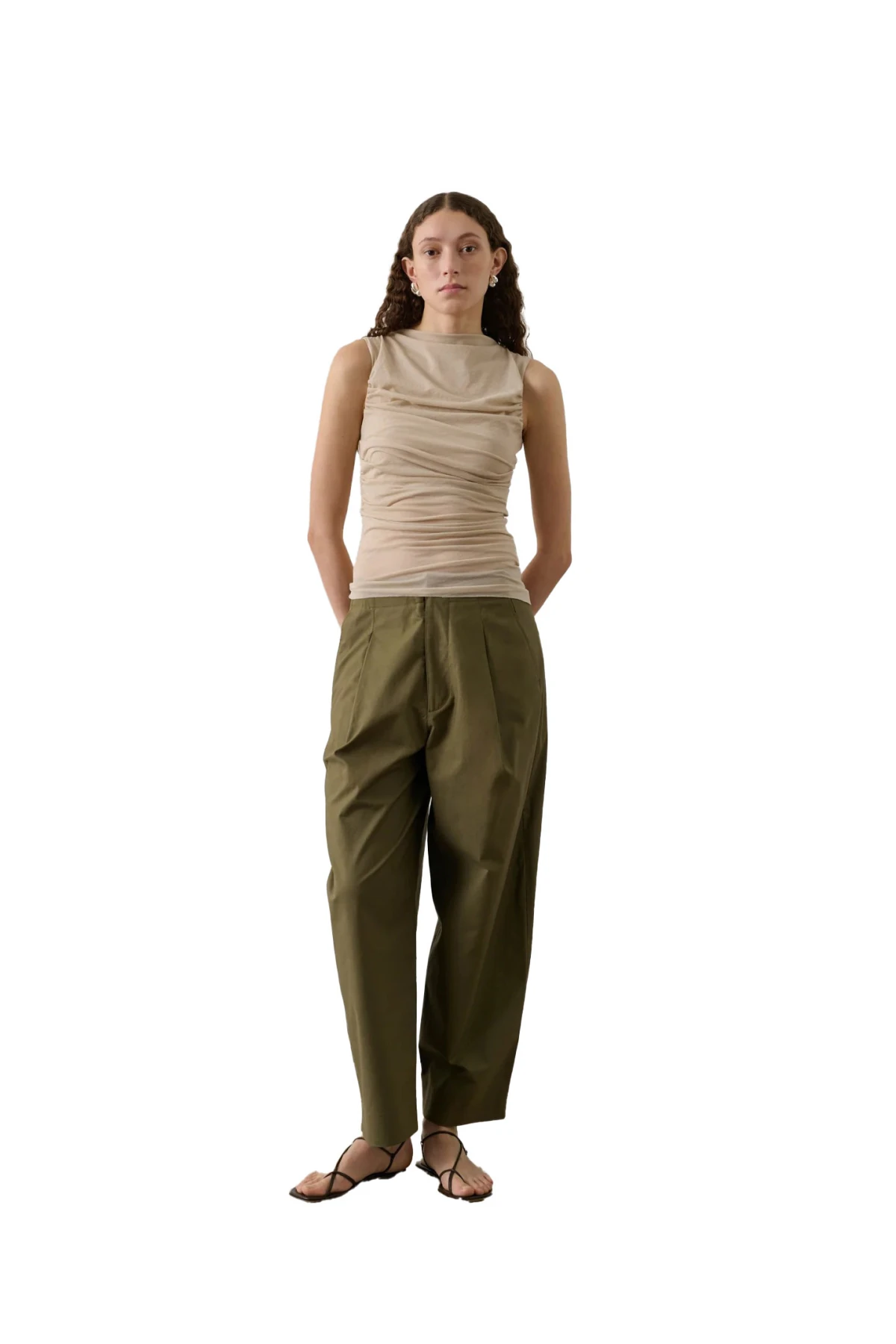 Irina Draped Cotton Sleeveless Boat-neck T-Shirt Gallery