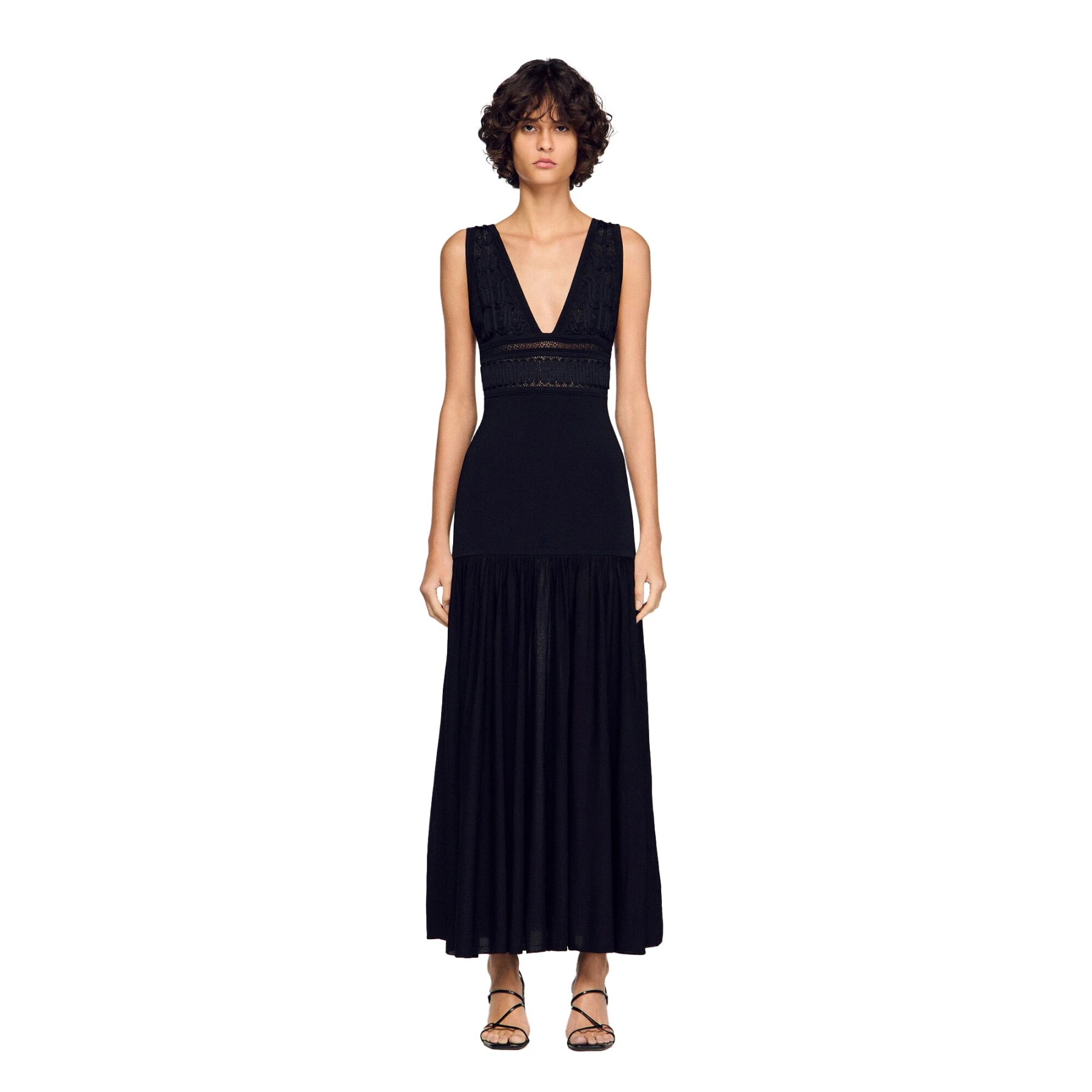 Flared Ruffled Knit V-neck Maxi Dress Gallery