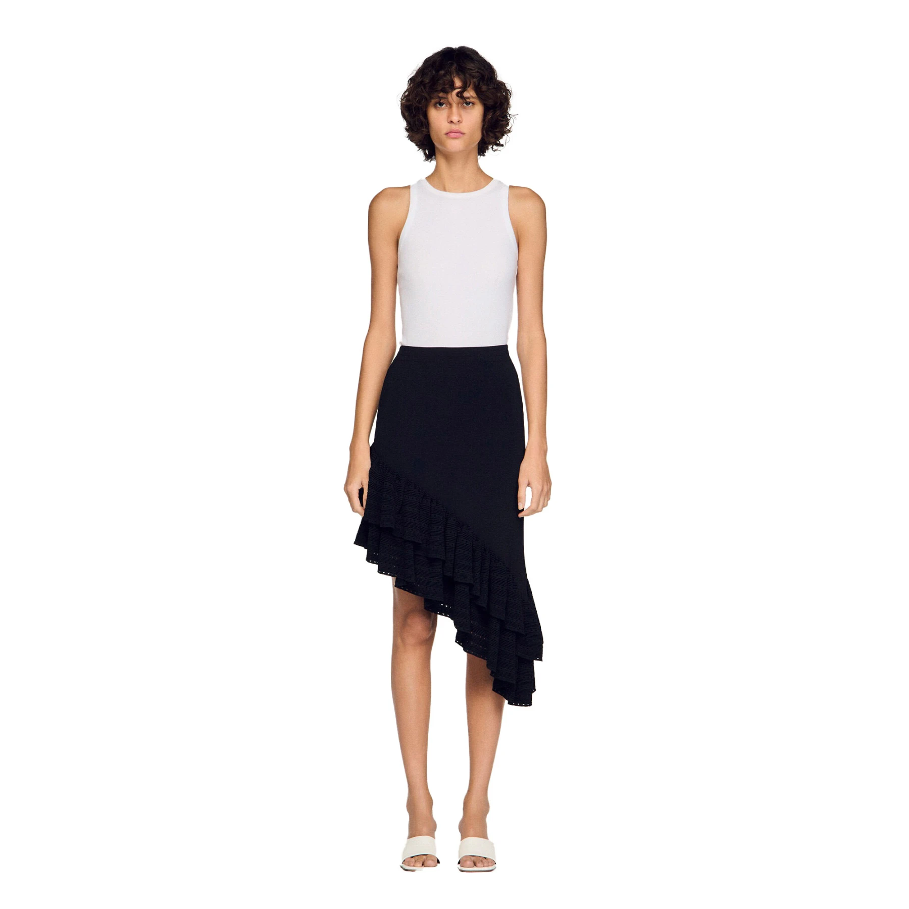 Fitted High Waist Asymmetrical Knit Skirt with Layered Ruffles Gallery