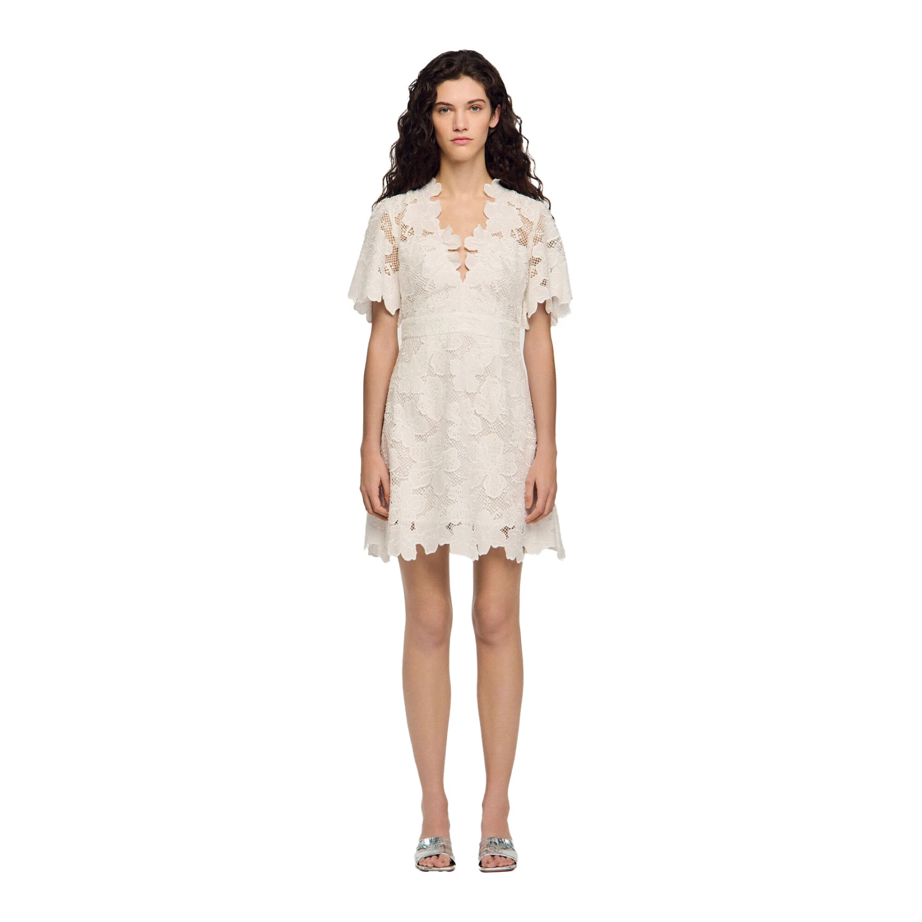Fitted Guipure Flower Print Short Dress Gallery