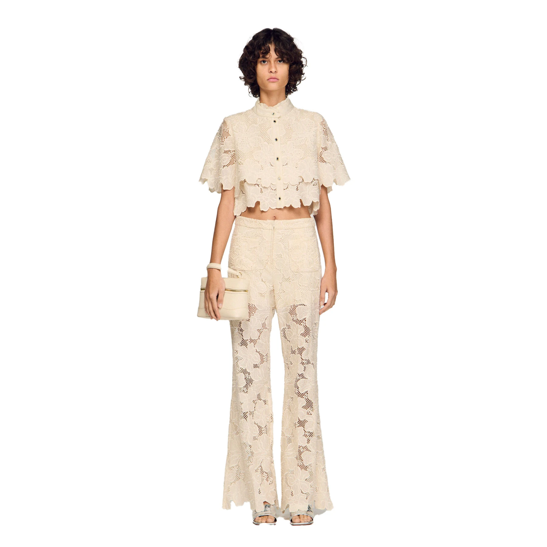 Cropped Floral Guipure Short Sleeve Shirt Gallery