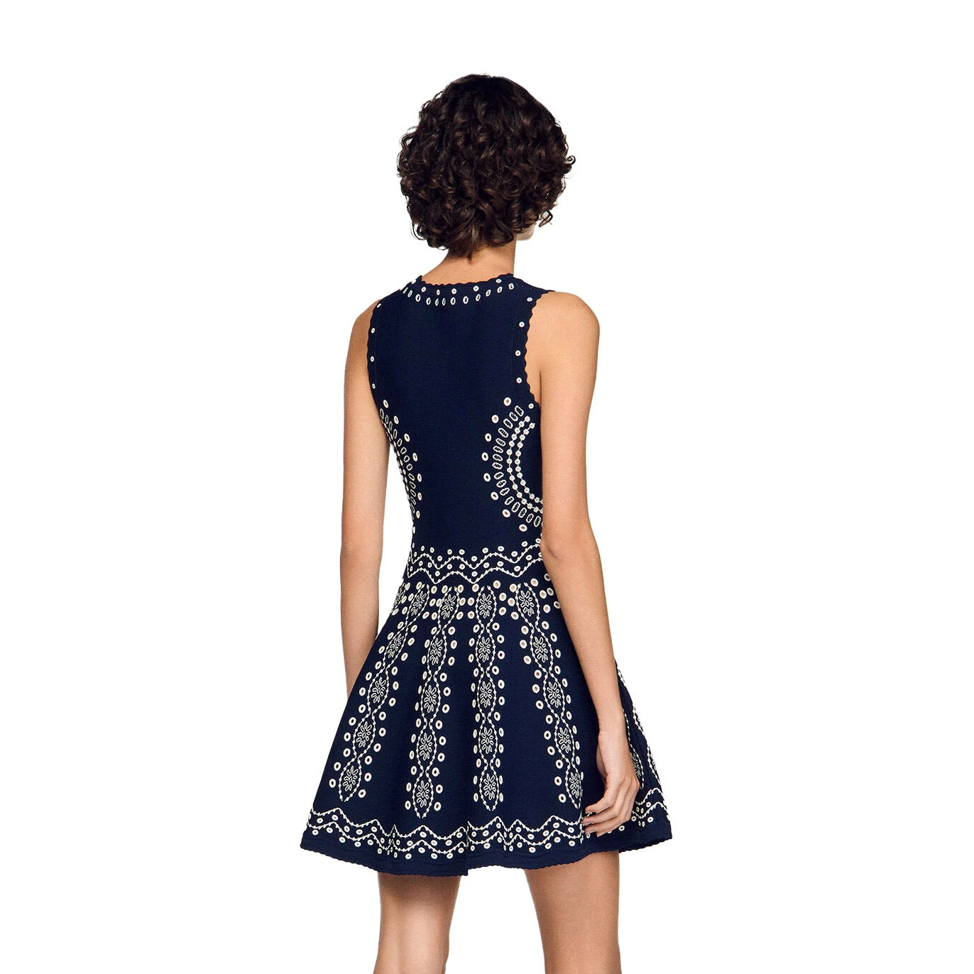 Scarf-Print Sleeveless Knit Short Dress Gallery