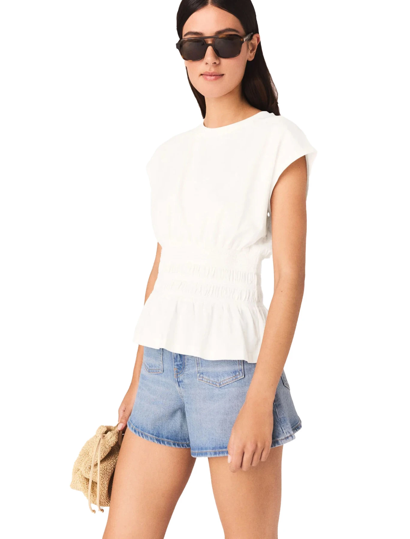 Fitted Pleated Crew-neck Short Sleeve T-Shirt Gallery