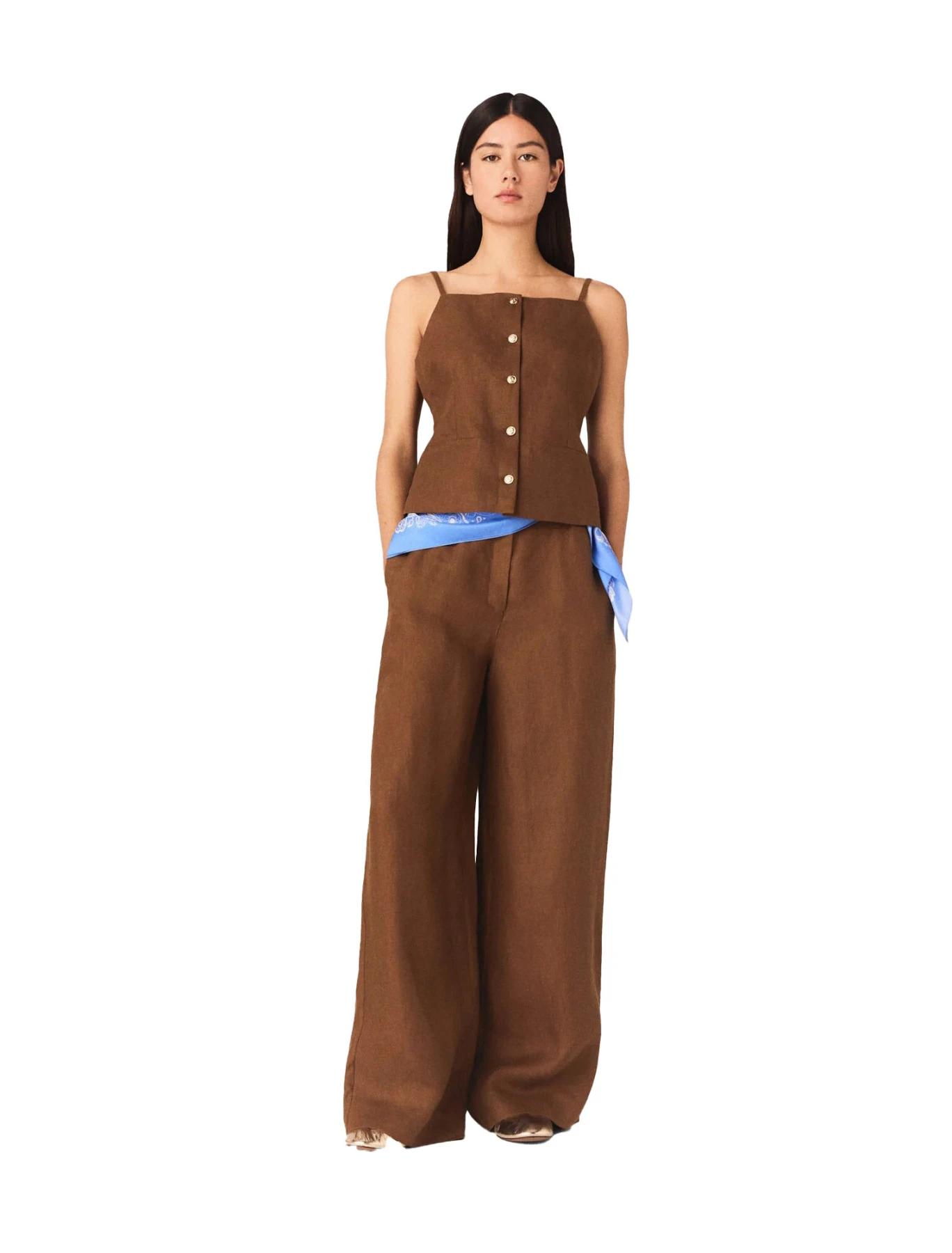 Linen Blend Square-neckline Top Gallery