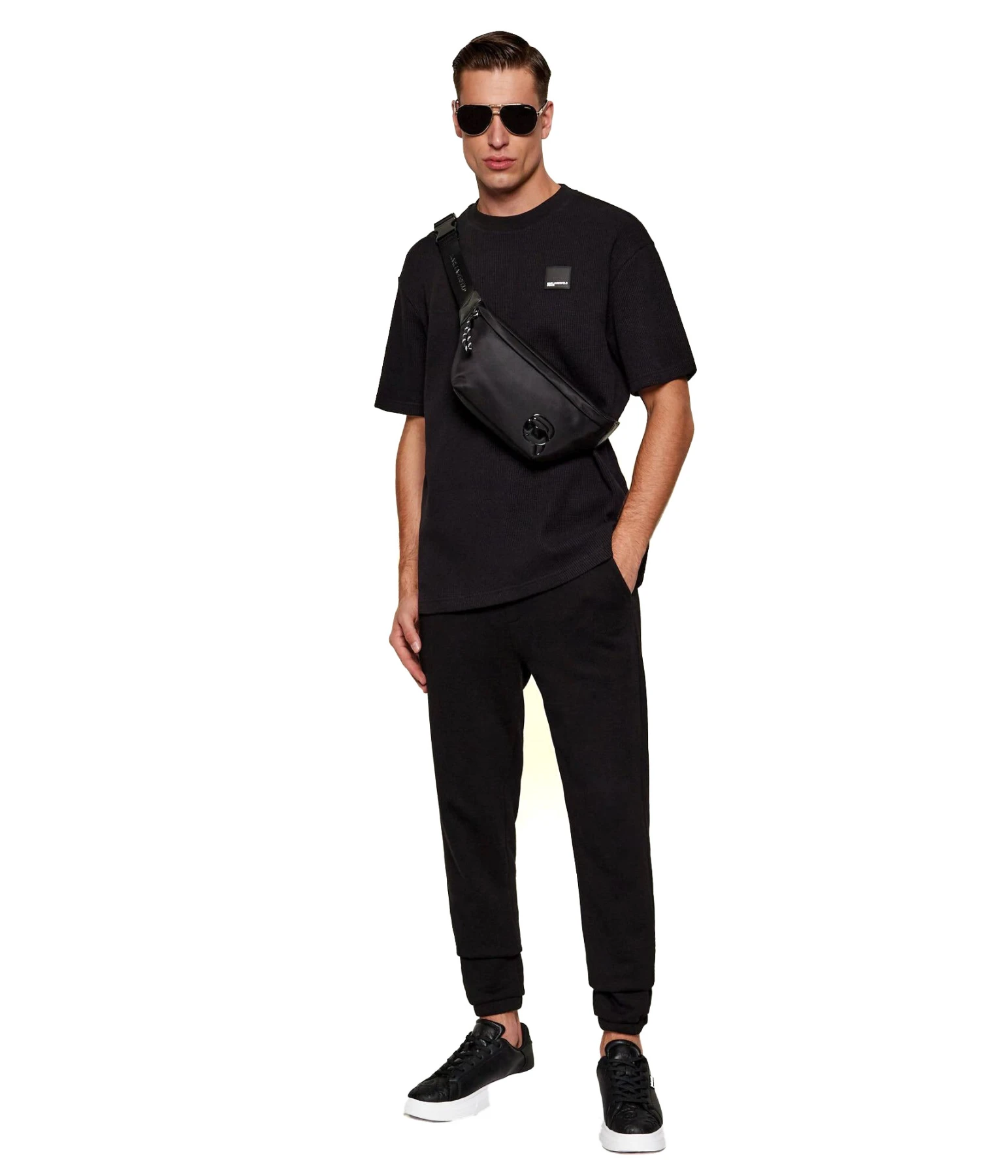 Waffle-Knit Logo Patch Short Sleeve T-Shirt Gallery