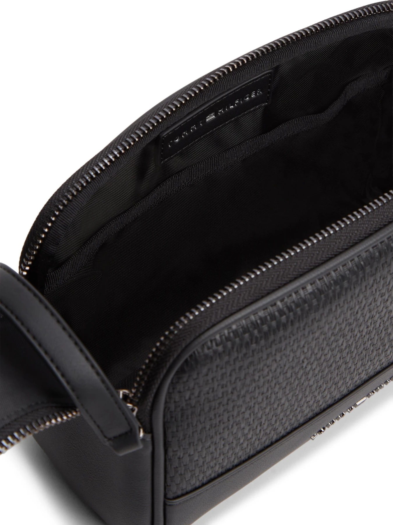 Pebbled Leather Washbag with Metal Logo & Woven Details Gallery