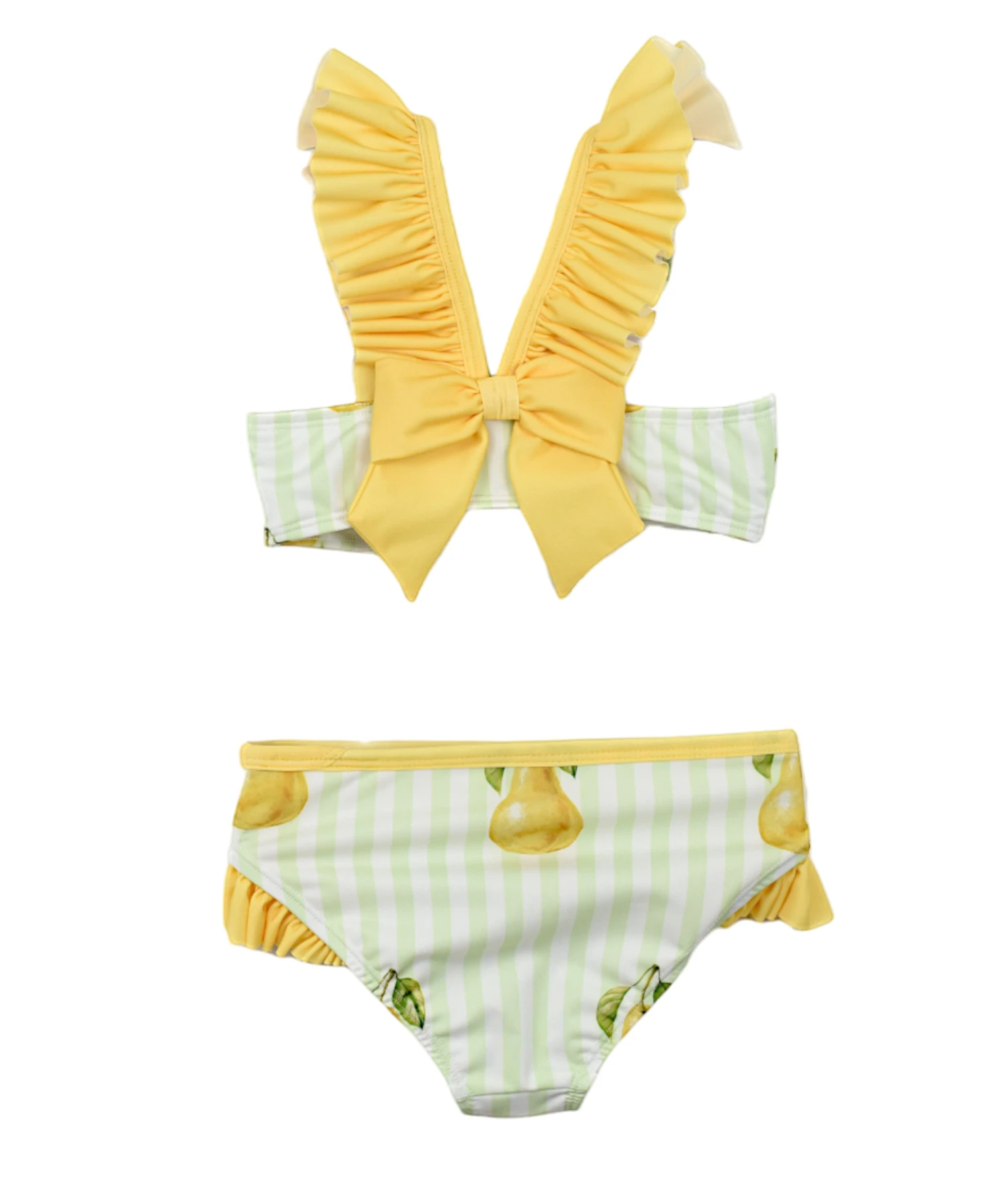 Kids Printed Bikini With Striped Ruffle Shoulders Gallery
