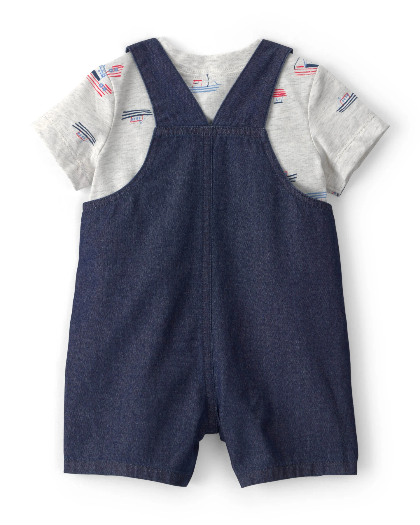 Baby Boy 2-Piece Boat Romper Set - Blue/Grey Gallery