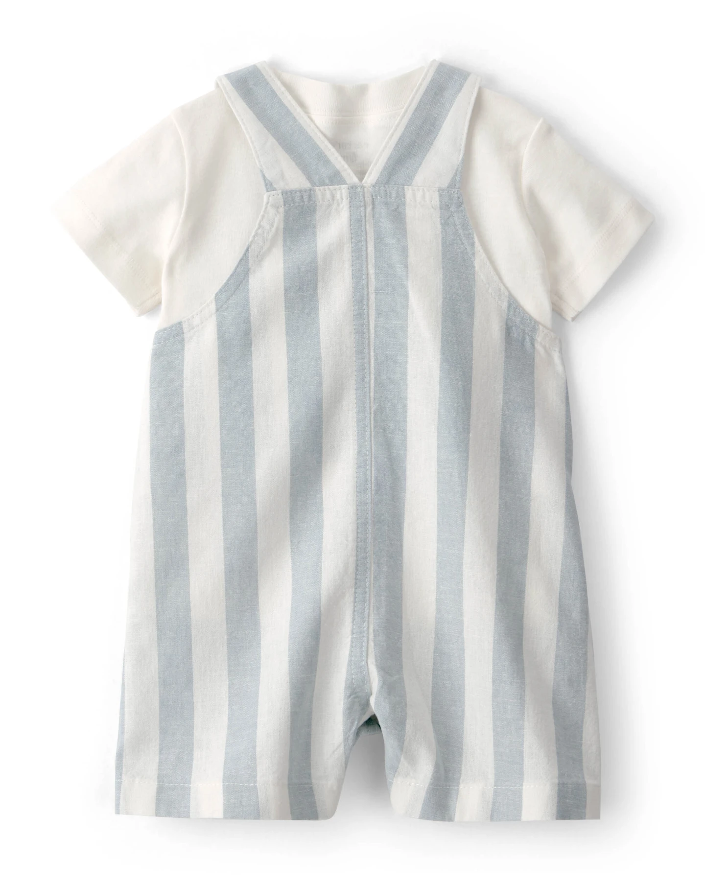 Baby Boy 2-Piece Stripe Romper Set - Blue/Ivory Gallery
