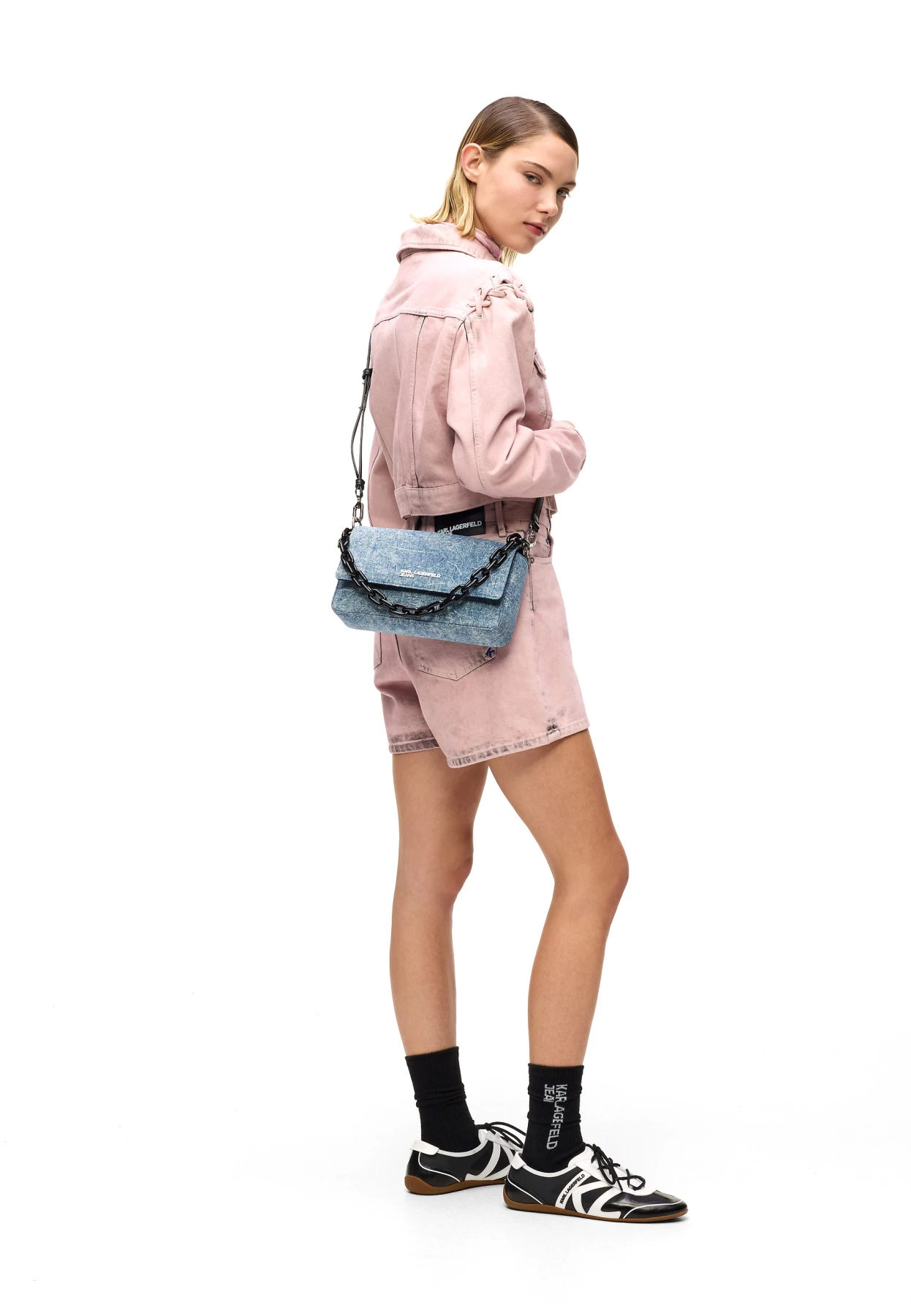 Acid Wash Denim Shoulder Bag With Chain Strap Gallery