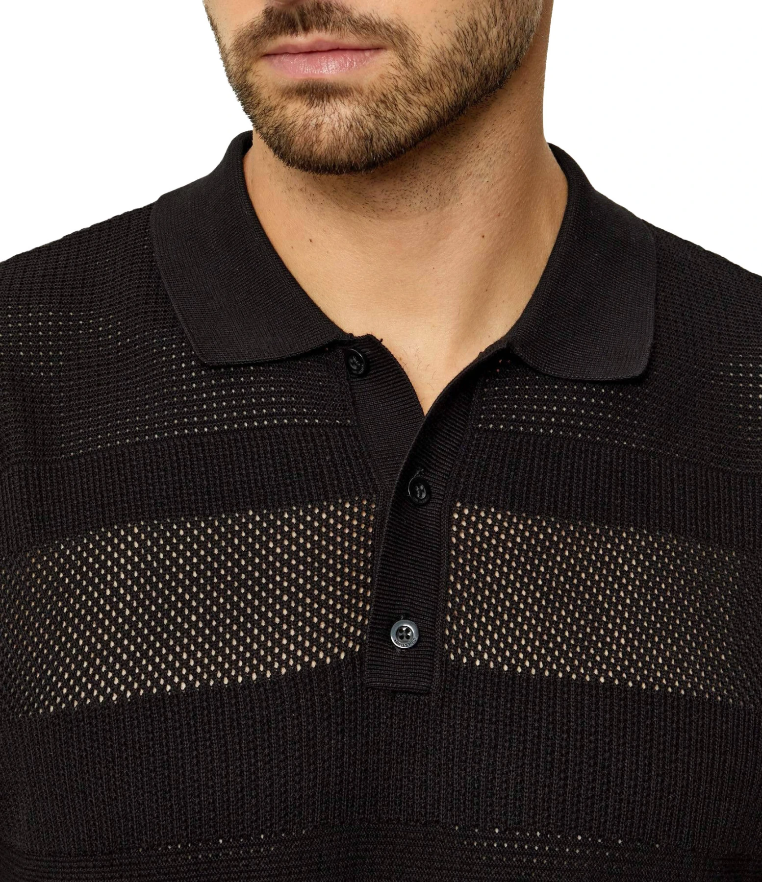 Regular Fit Striped Open-Weave Mesh Polo Gallery