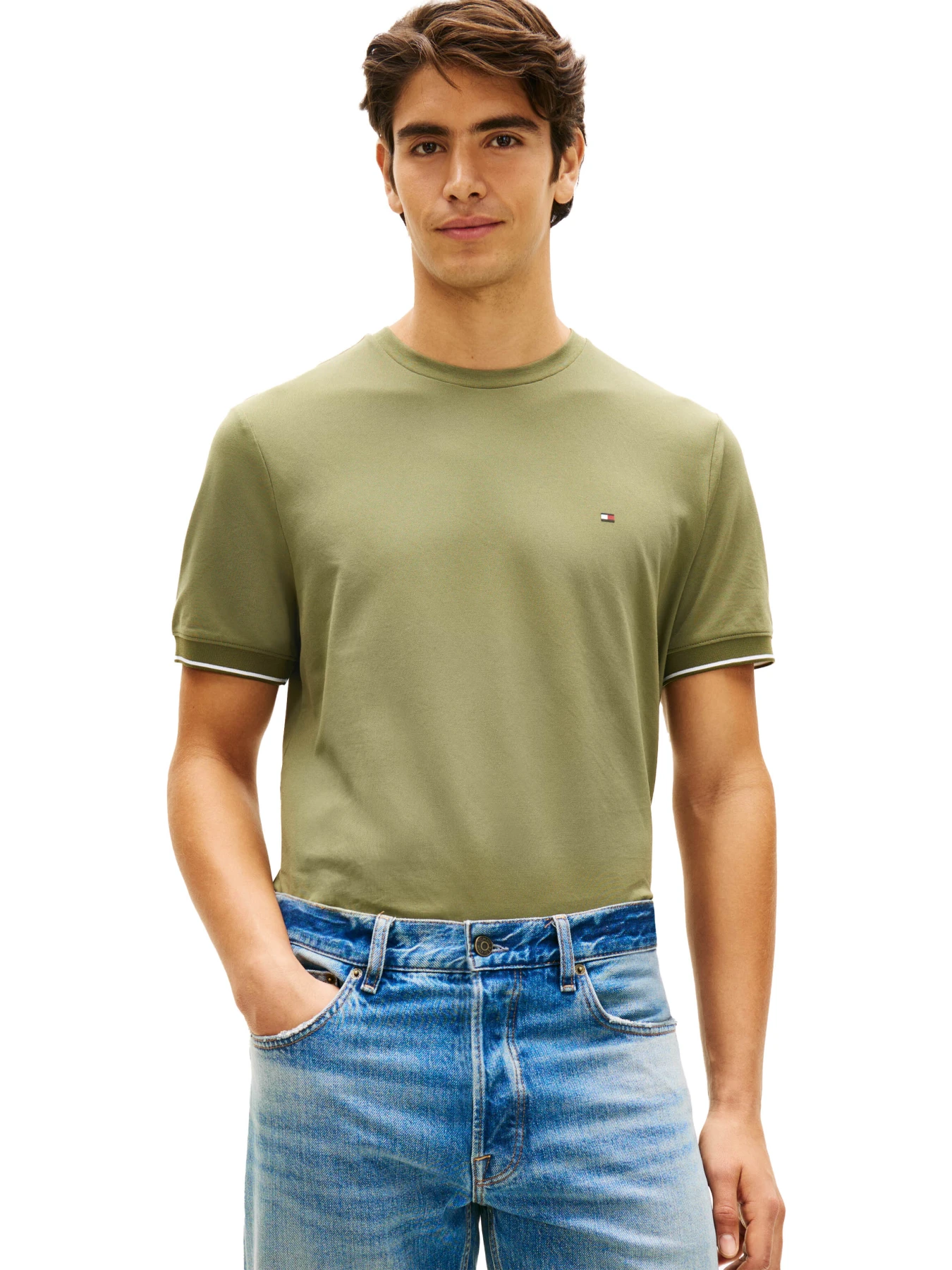 Flex Stretch Crew Neck Cotton Short Sleeve T-shirt with Colored Trim Gallery