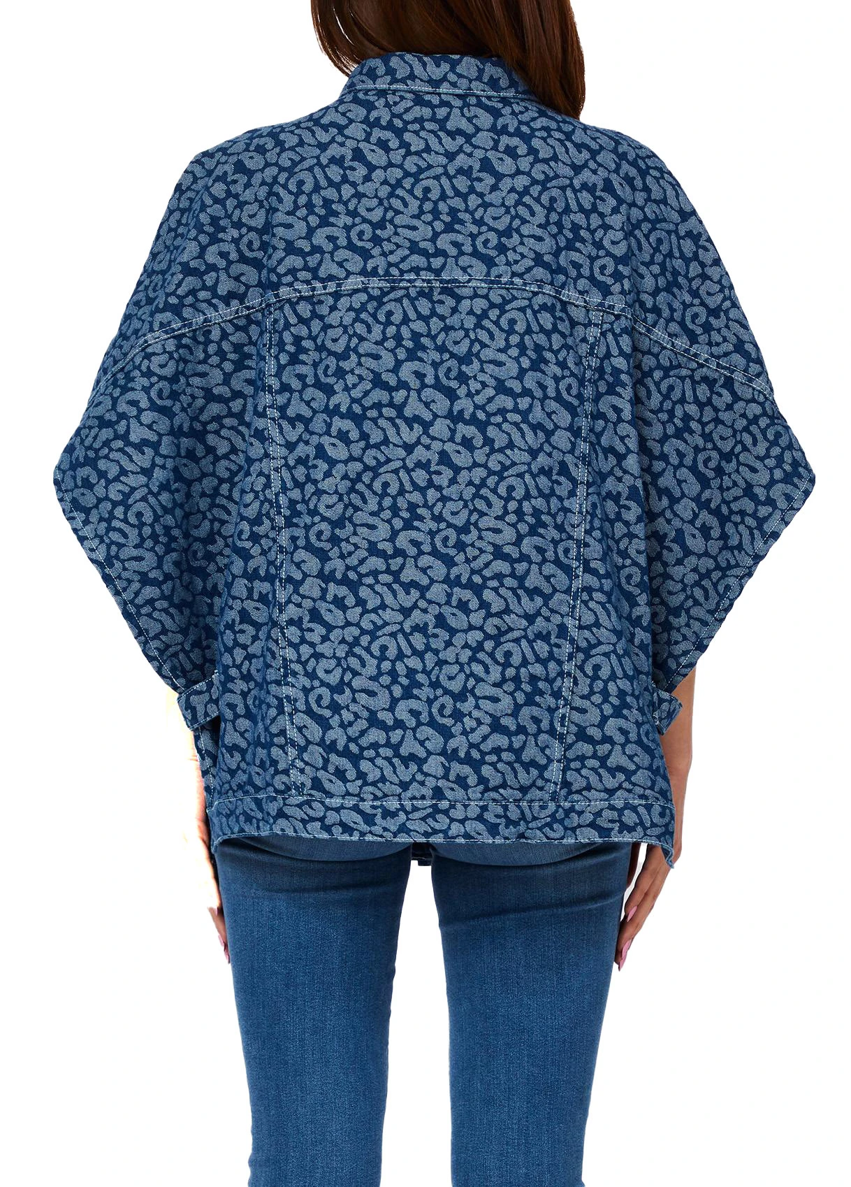 Oversized Animal-Print Denim Poncho Gallery