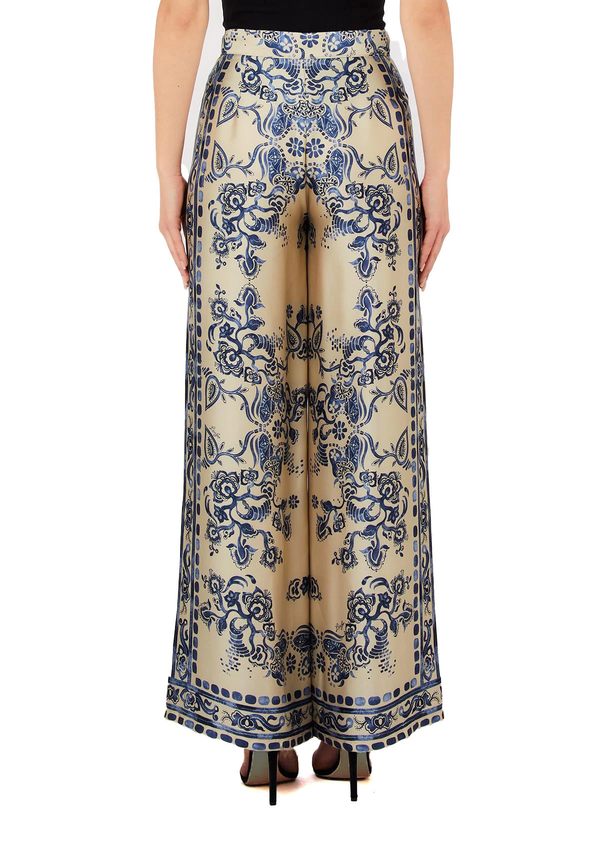 Satin Wide Leg Trousers with Foulard Print  Gallery