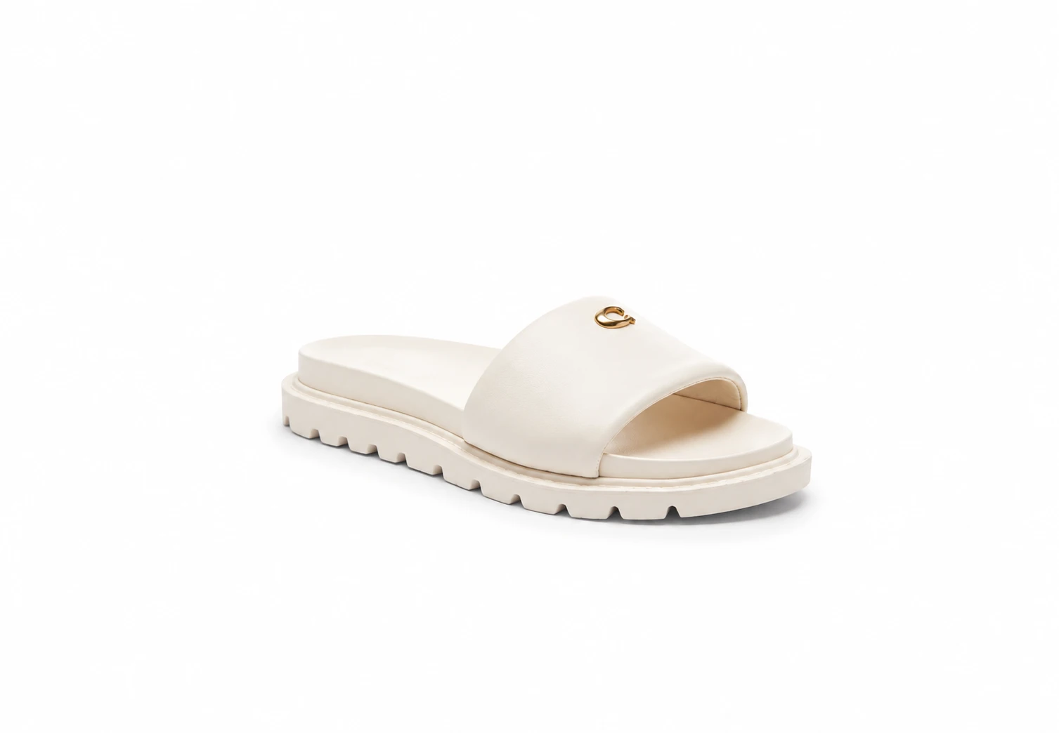 Brynn Leather Lug-Sole Slide with Gold Logo Detail Gallery