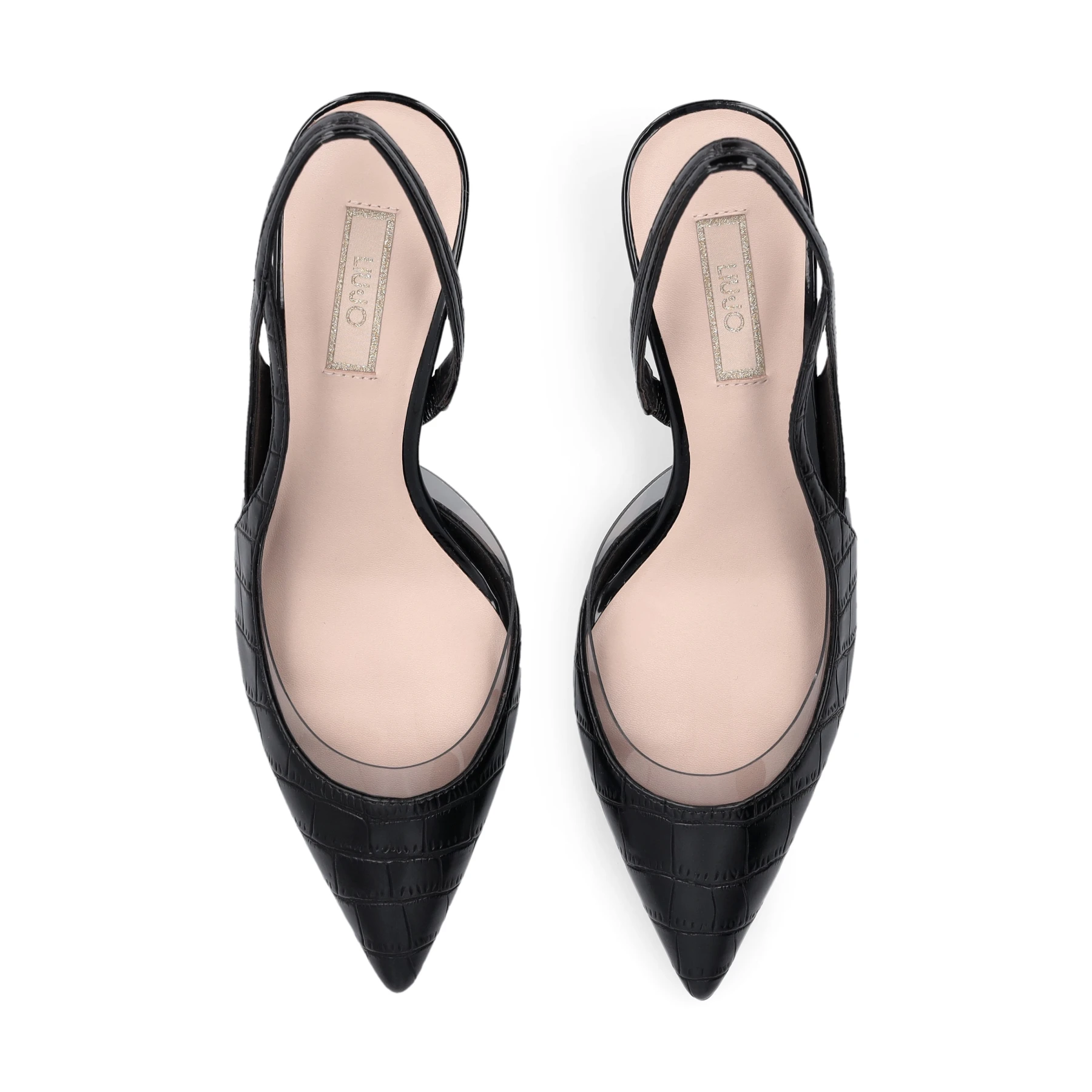Pointed-Toe Clear Panel Slingbacks with Croc-Effect Leather Gallery