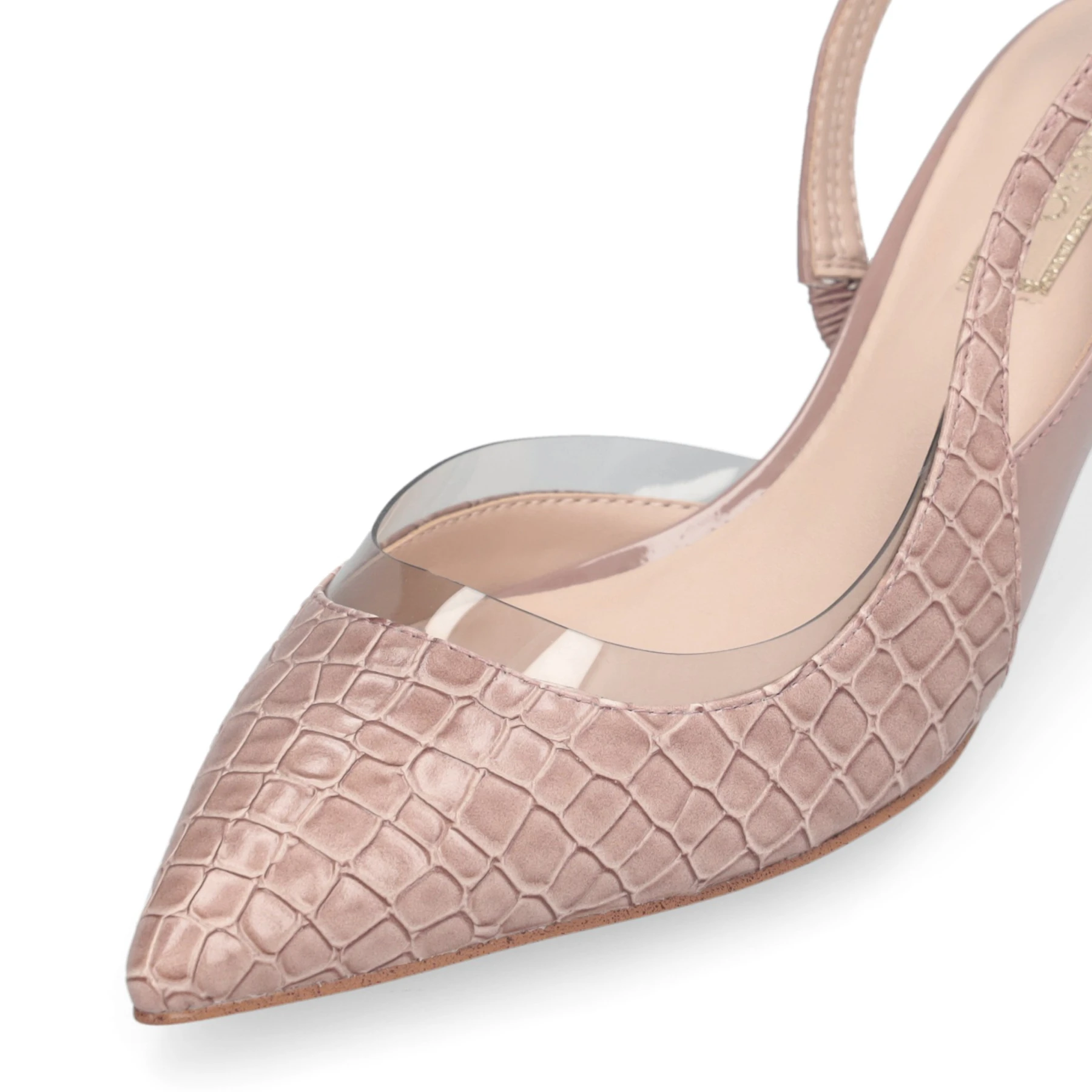 Pointed-Toe Clear Panel Slingbacks with Croc-Effect Leather Gallery