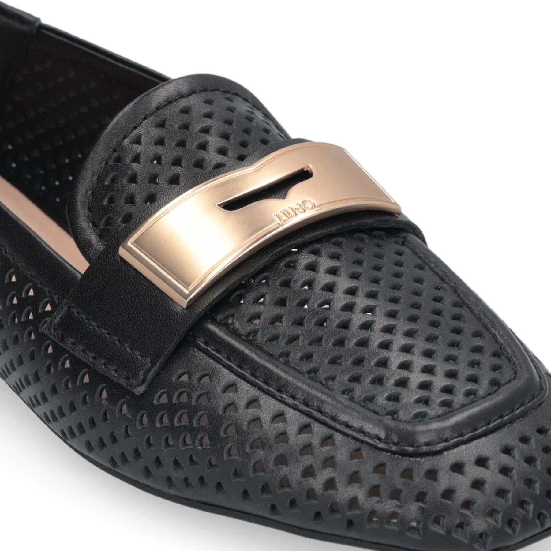 Textured Perforated Loafers with Matte Gold Front Bar Gallery
