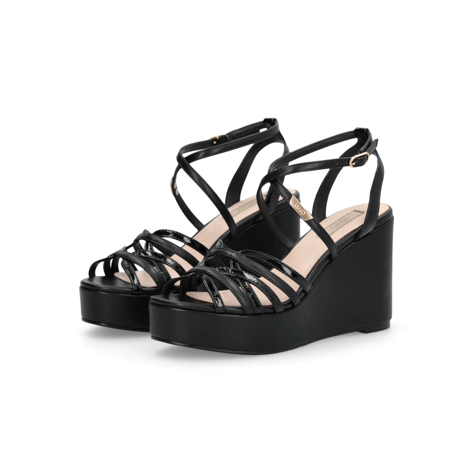 Strappy Wedge Leather Sandals with Patent Accents Gallery