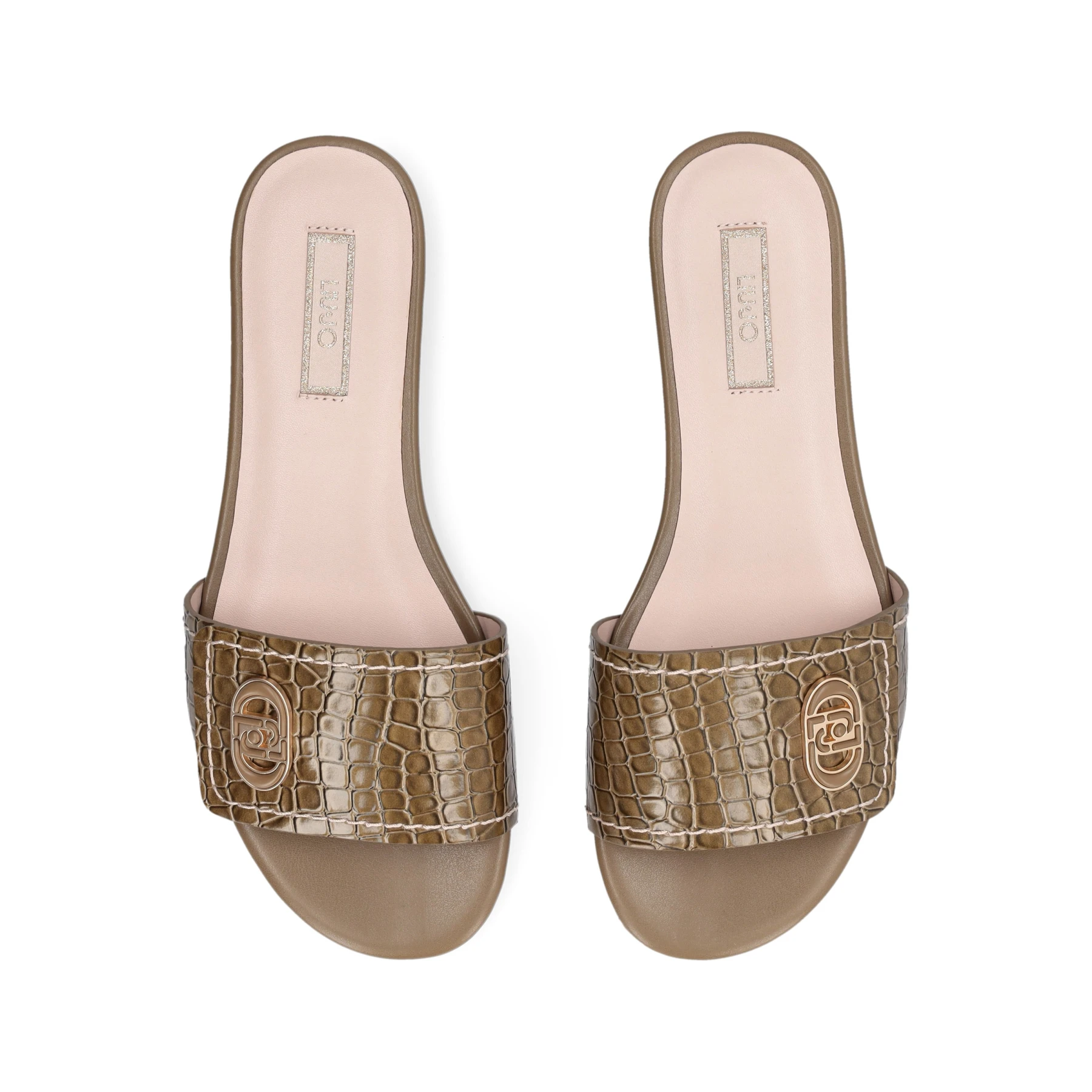 Croc-Embossed Leather Slide with Gold Hardware Gallery