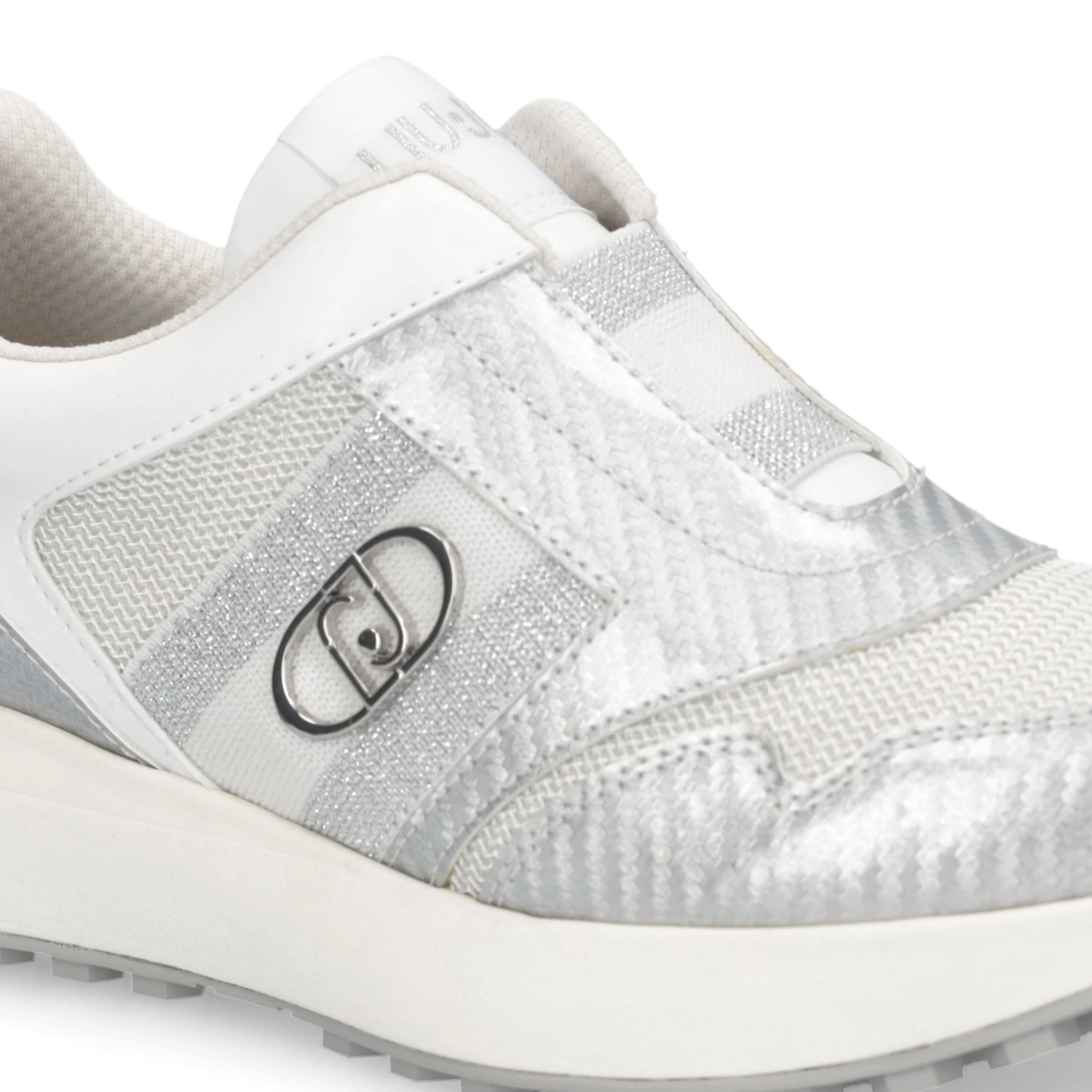 Silver Metallic Mesh Sneakers with Signature Logo and Reflective Details Gallery
