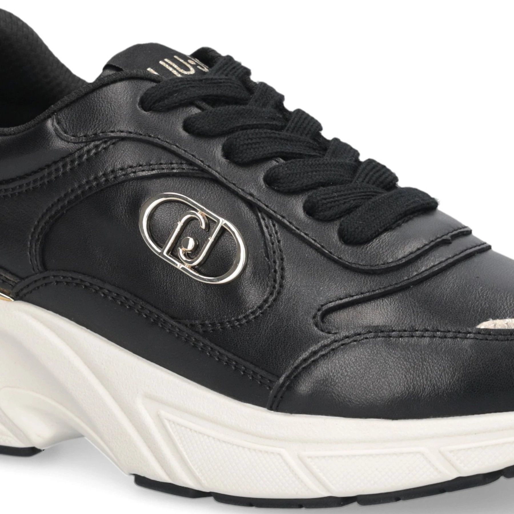 Leather Sneakers with Gold Heel Tab and Metallic Logo Detail Gallery