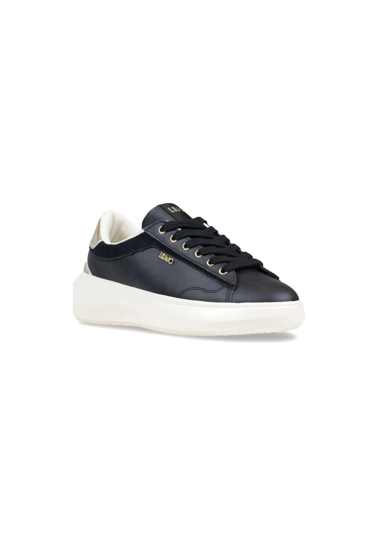 Platform Leather Sneakers with Gold Metallic Trim Gallery